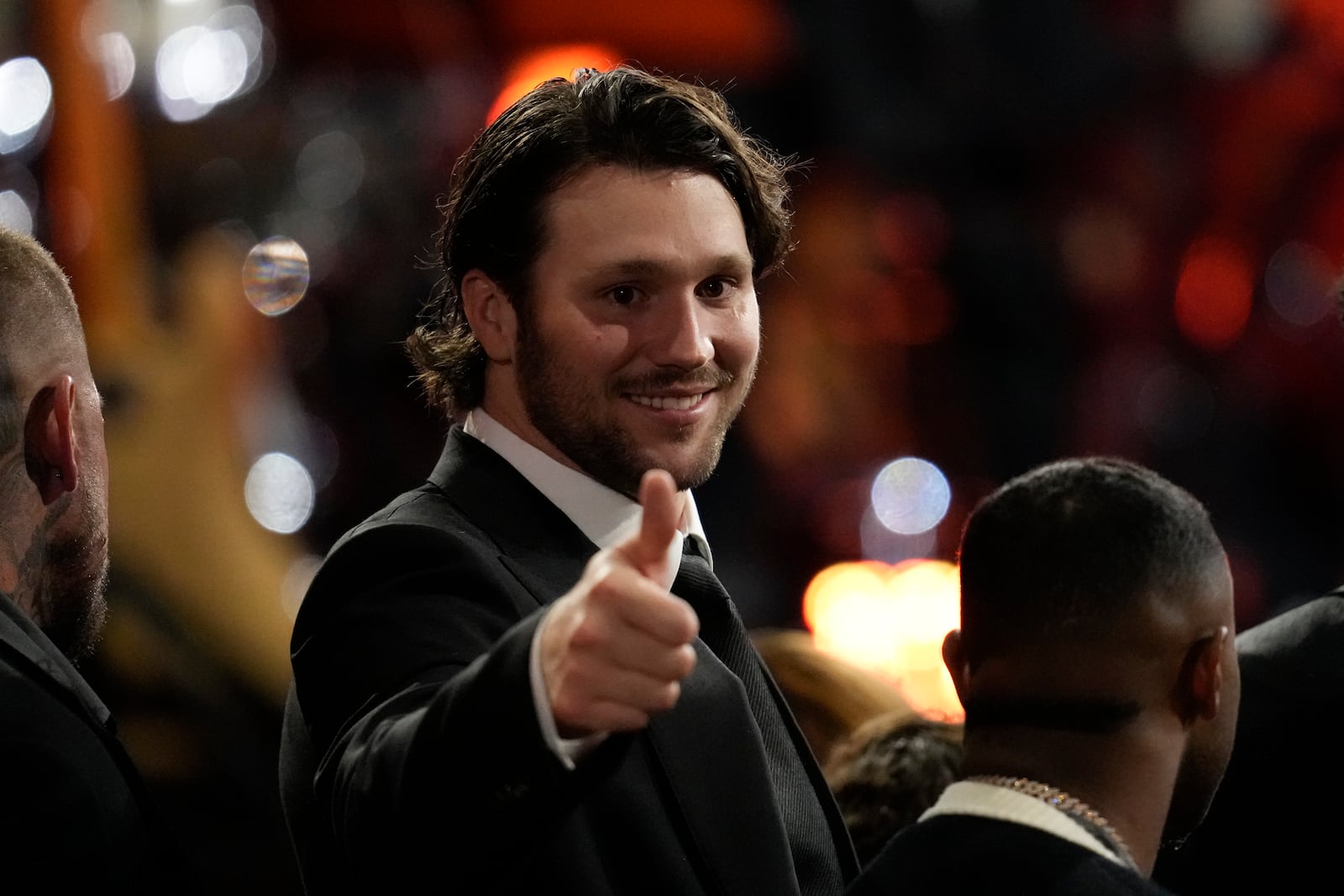 Buffalo Bills' Josh Allen gives a thumbs up during the NFL Honors award show ahead of the Super Bowl 59 football game, Thursday, Feb. 6, 2025, in New Orleans. (AP Photo/David J. Phillip)