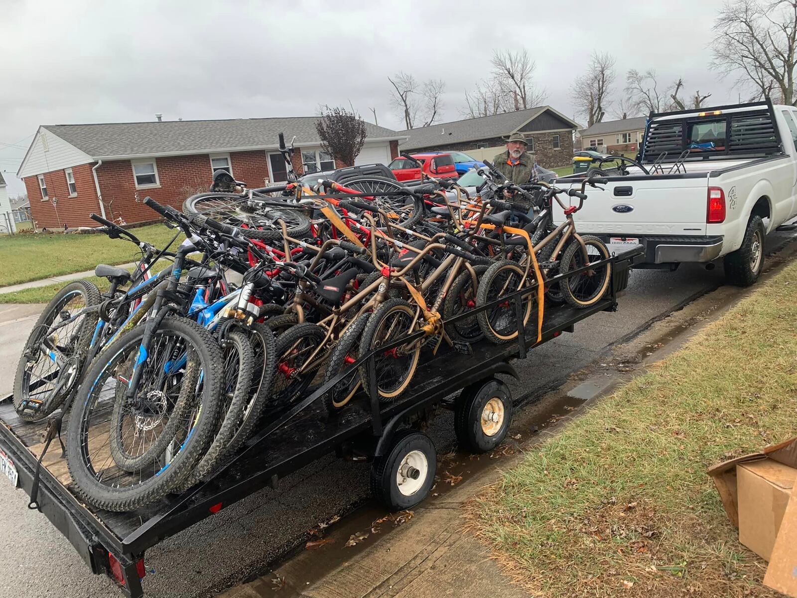 David Nugent with a trailer full of bikes. He stores them on his property near Brookville and also in his back yard and storage shed.