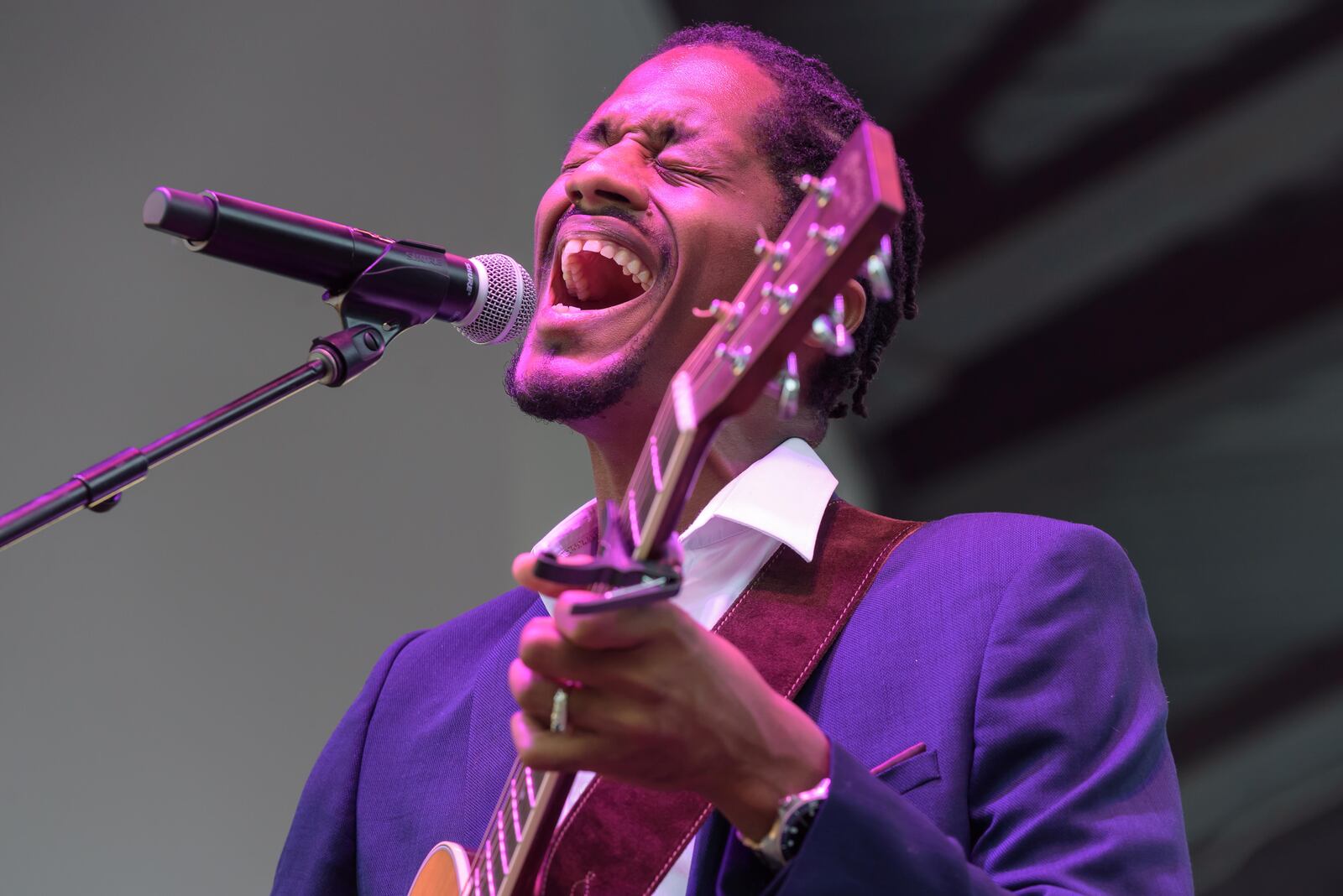 Nashville-based via Haleiwa, Hawaii rock/blues guitarist/singer Ron Artis II and his band played a free concert at Levitt Pavilion in downtown Dayton on Saturday, July 6, 2024 as part of the venue’s summer concert series. TOM GILLIAM / CONTRIBUTING PHOTOGRAPHER