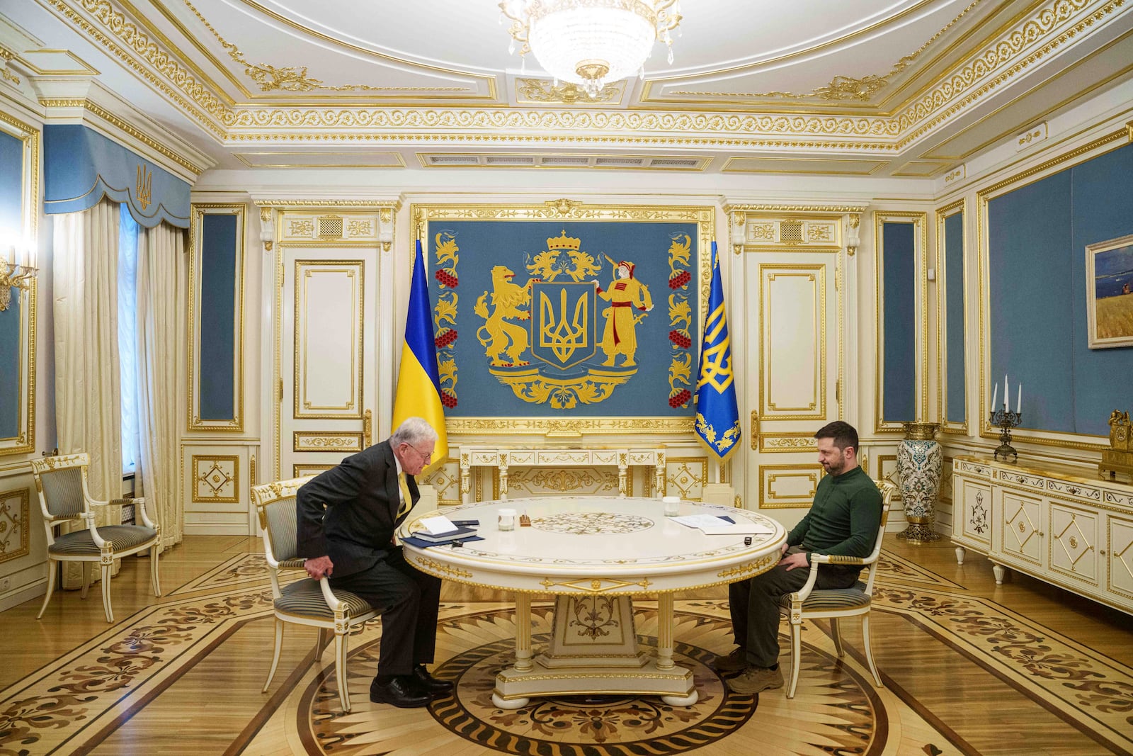 U.S. Special Envoy for Ukraine and Russia Keith Kellogg, left, and Ukraine's President Volodymyr Zelenskyy attend their meeting in Kyiv, Ukraine, Feb. 20, 2025. (AP Photo/Evgeniy Maloletka)