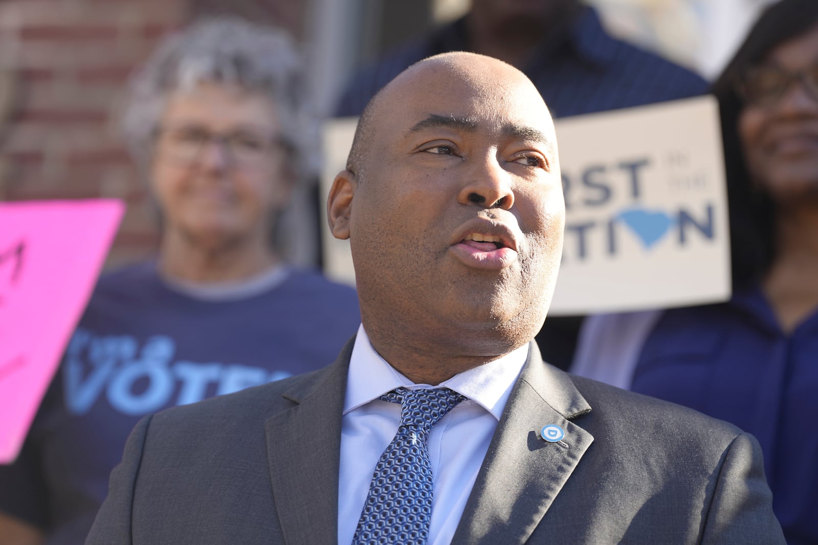 FILE - Democratic National Committee Chairman Jaime Harrison speaks about get out the vote efforts ahead of South Carolina's first-in-the-nation Democratic presidential primary, Dec. 11, 2023, in Columbia, S.C. (AP Photo/Meg Kinnard, File)