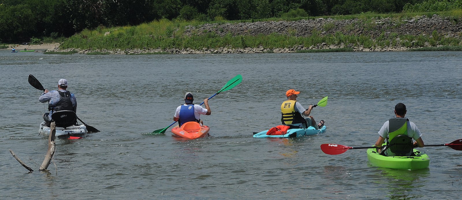 More than 100 paddlers signed up to canoe and kayak down the Great Miami River on Thursday, July 14, 2022 as part of the Great Float event. The 5-mile float started at Miami Bend Park in West Carrollton and led paddlers to Case Landing in Miamisburg. The float, sponsored by the Great Miami Riverway organization, also highlighted some areas where riverfront development is starting to take shape. MARSHALL GORBY\STAFF