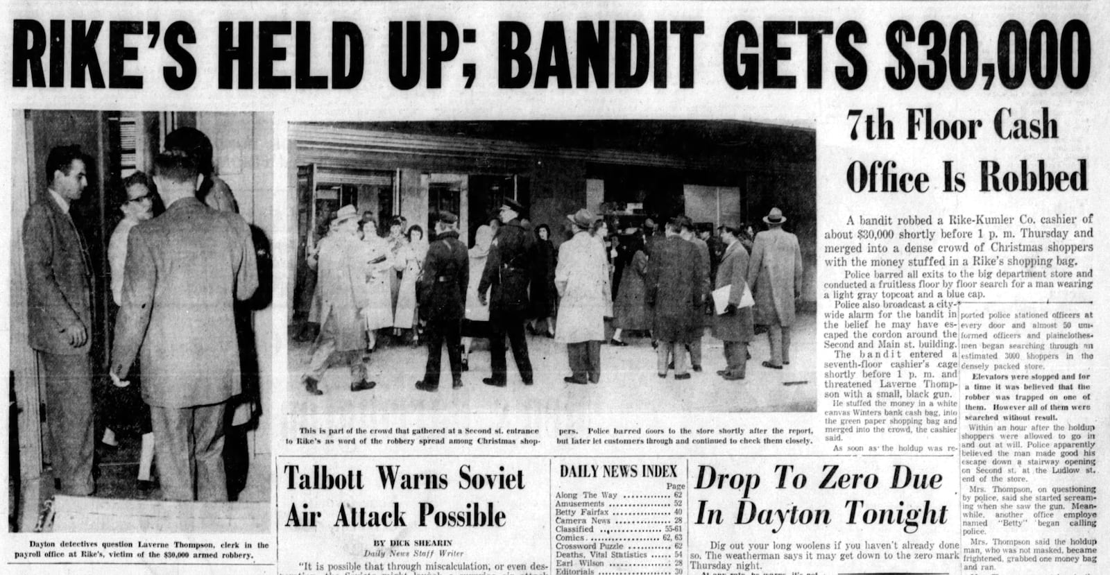 Dec. 17, 1953: Rike's held up, bandit get $30,000. DAYTON DAILY NEWS ARCHIVES