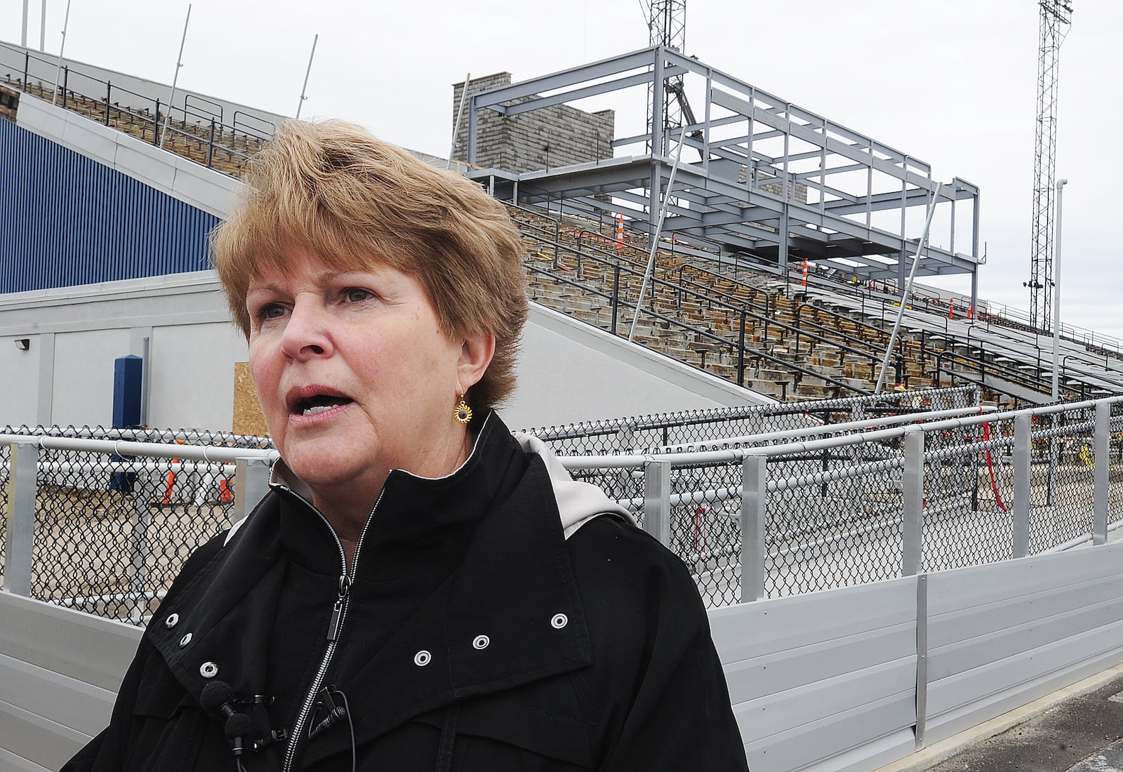 Dayton Public Schools Superintendent Elizabeth Lolli, talks Thursday April 6, 2023 about the renovations to Welcome Stadium. MARSHALL GORBY\STAFF