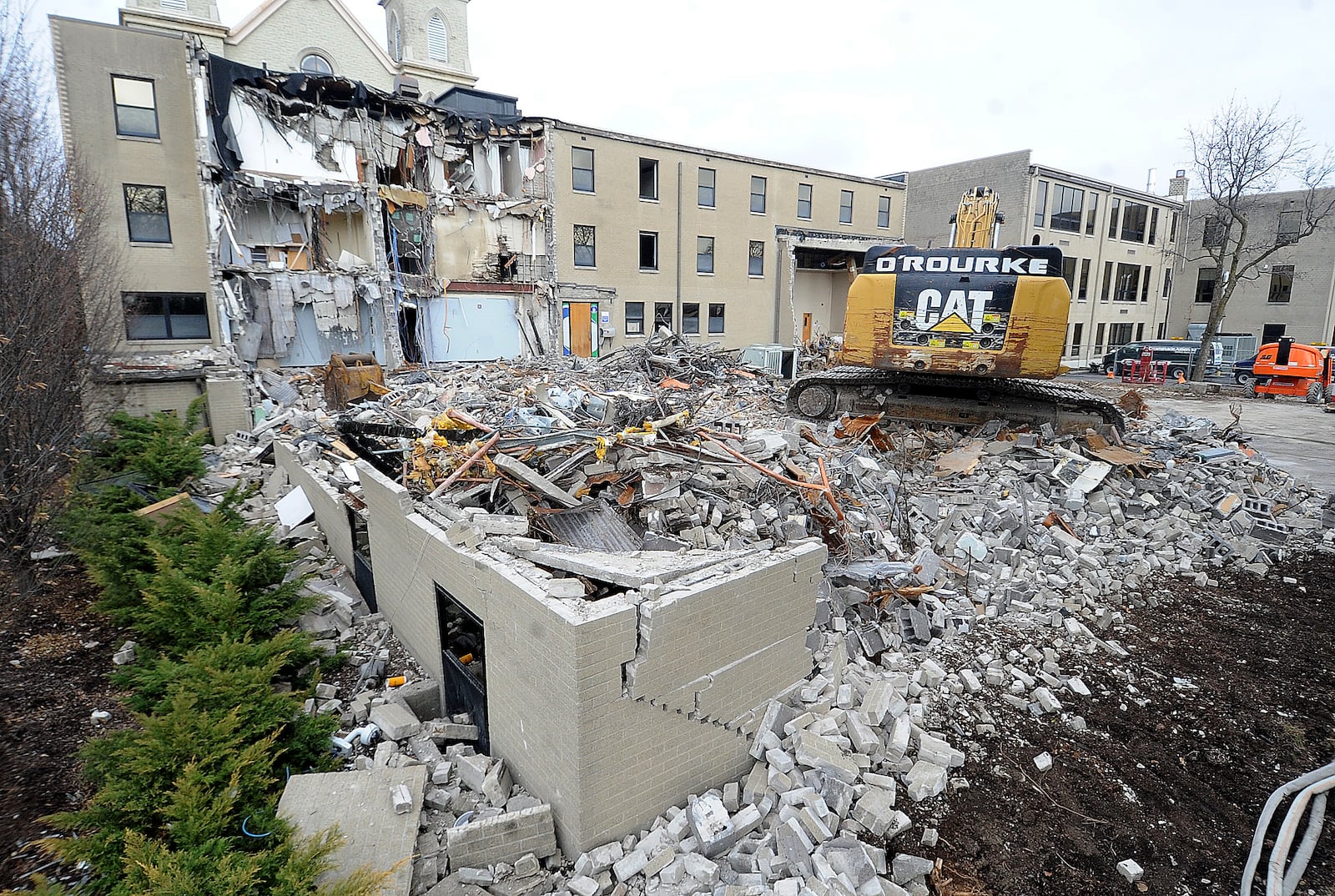 Demolition of Marianist Hall on the Chaminade Julienne campus is undergoing demolition as part of progress charted out through the school's campus master plan. Most recently, the building housed the CJ chapel, administrative offices and conference space — all of which were relocated to either the main school building or to Founders Center this past fall.  MARSHALL GORBY\STAFF