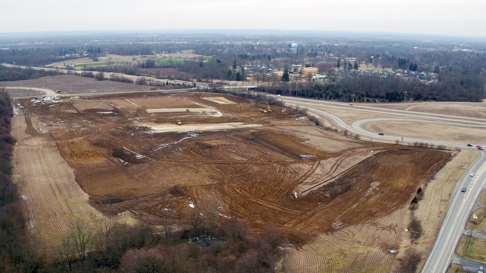 Earth is being shaped on the south side of Xenia for construction of the new Greene County Career Center, a $62 million project to meet the career track education needs of area students.  Aerospace will be a key part of programs offered at the school, located along U.S. 35 and U.S. 68.  TY GREENLEES / STAFF