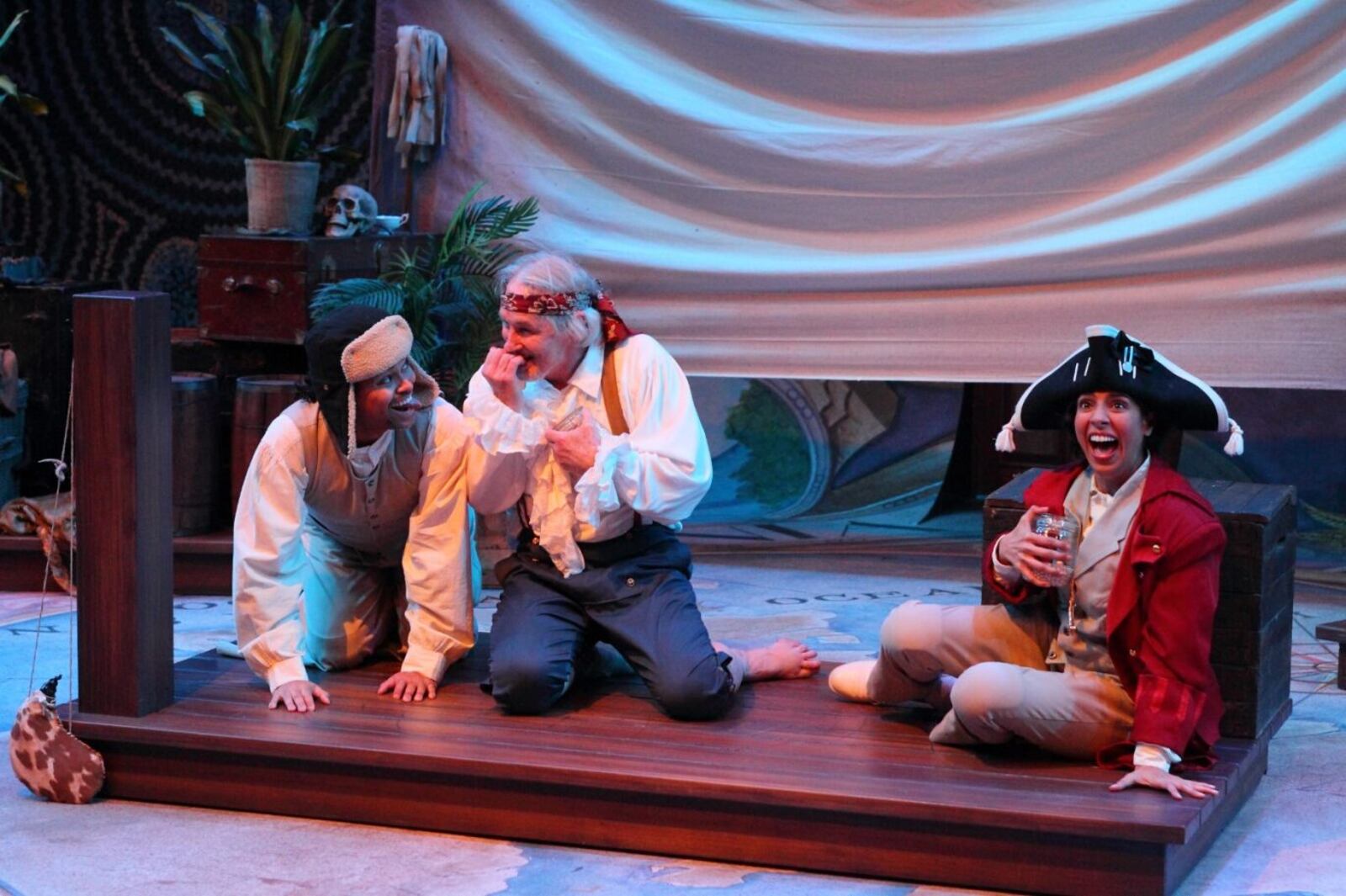 Left to right: Andrew Ian Adams (Player 2), Bruce Cromer (Louis de Rougemont) and Shonita Joshi (Player 1) in the Human Race Theatre Company's production of "Shipwrecked! An Entertainment." PHOTO BY SCOTT J. KIMMINS