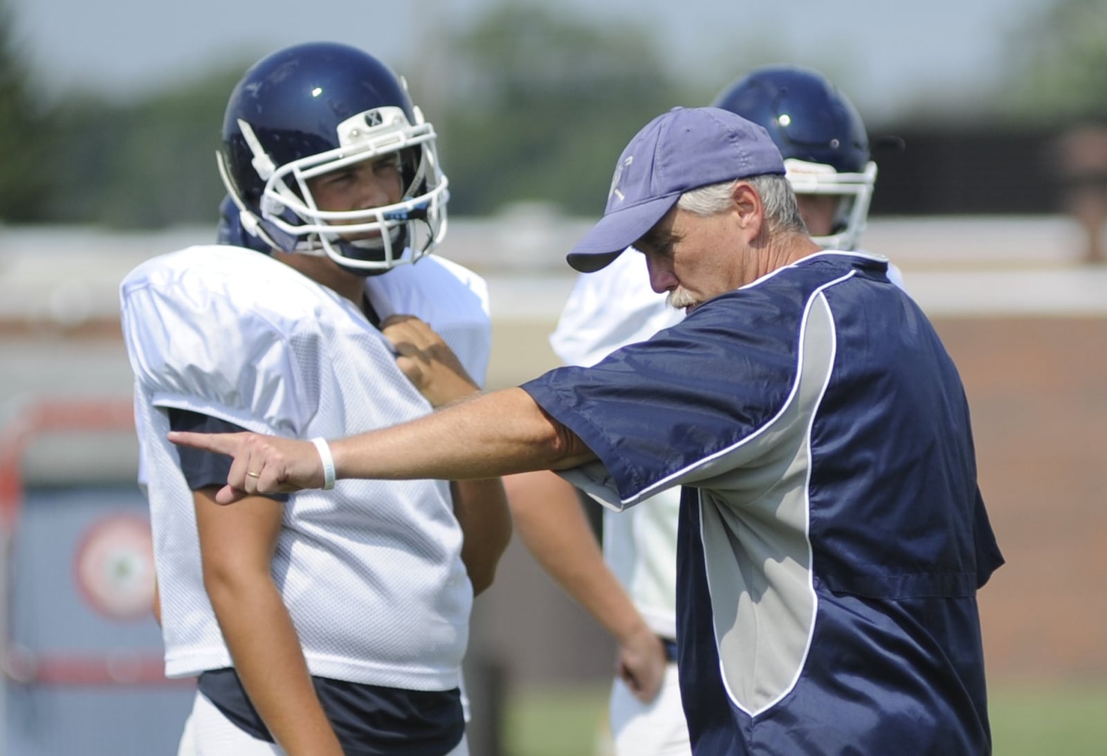 Head coach Bob Skidmore oversees a Valley View preseason football practice on Tuesday, Aug. 14, 2018. MARC PENDLETON / STAFF