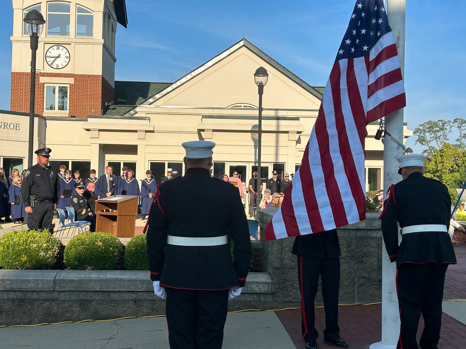 The city of Monroe held it 9/11 remembrance ceremony Monday morning outside the City Building. RICK McCRABB