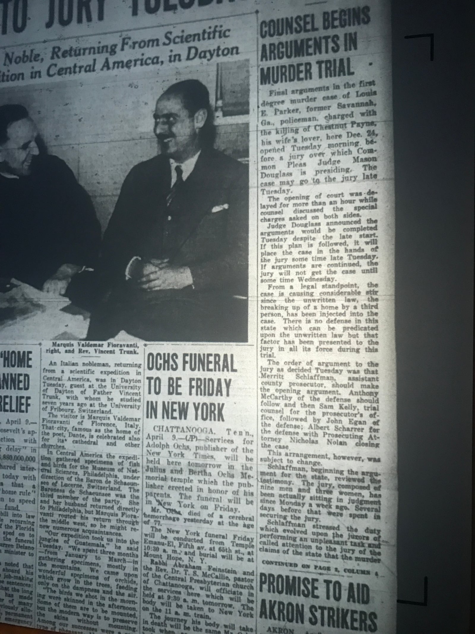 Archived Dayton Daily News articles related to the 1935 murder case of former police officer Louis E. Parker. Parker was tried for the Dec. 24, 1934 murder of Chestnut Payne, his wife's lover.