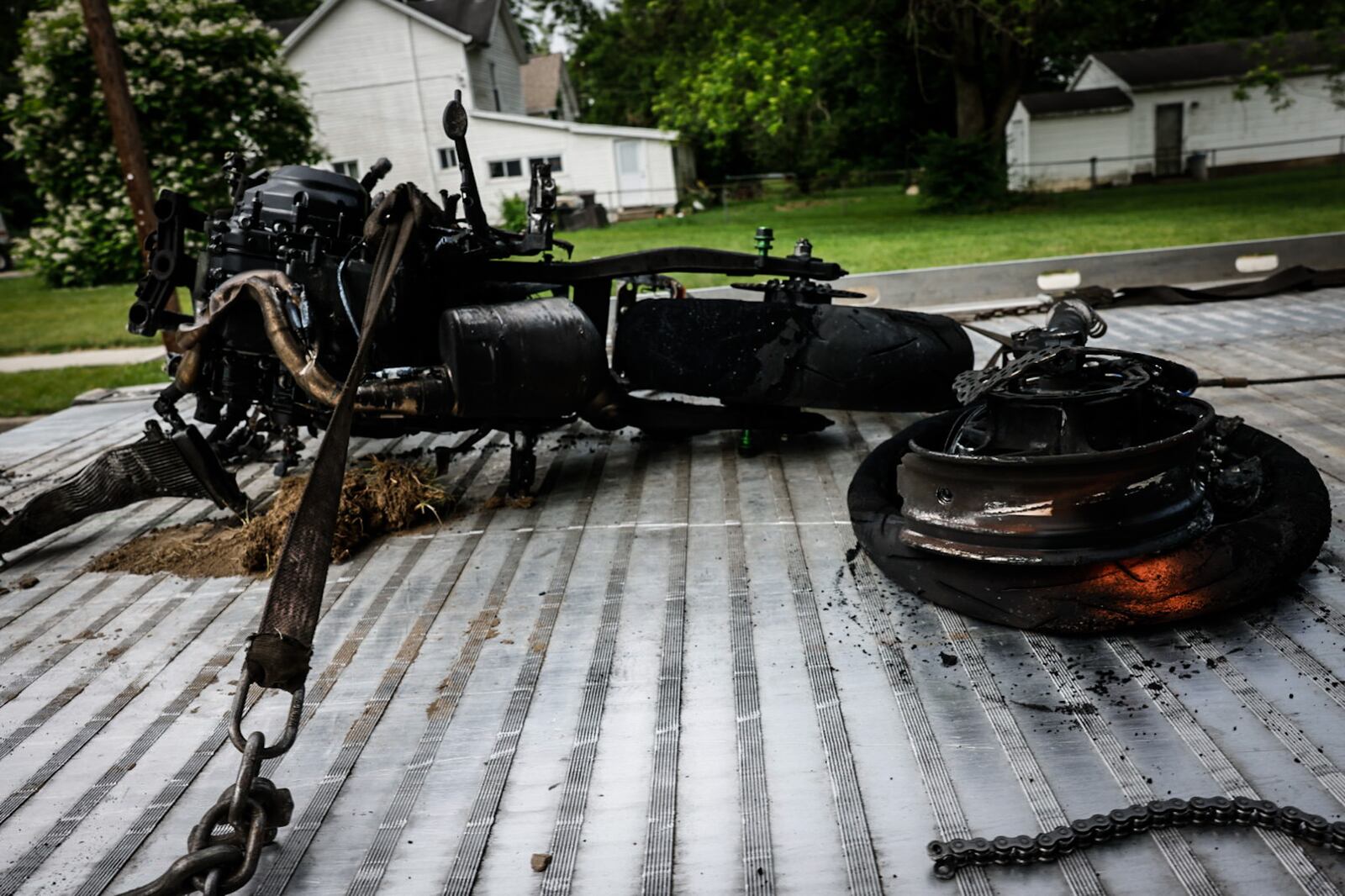 One person is dead after a crash involving a motorcycle and SUV on West Central Avenue in West Carrollton on Friday, May 24, 2024. JIM NOELKER / STAFF