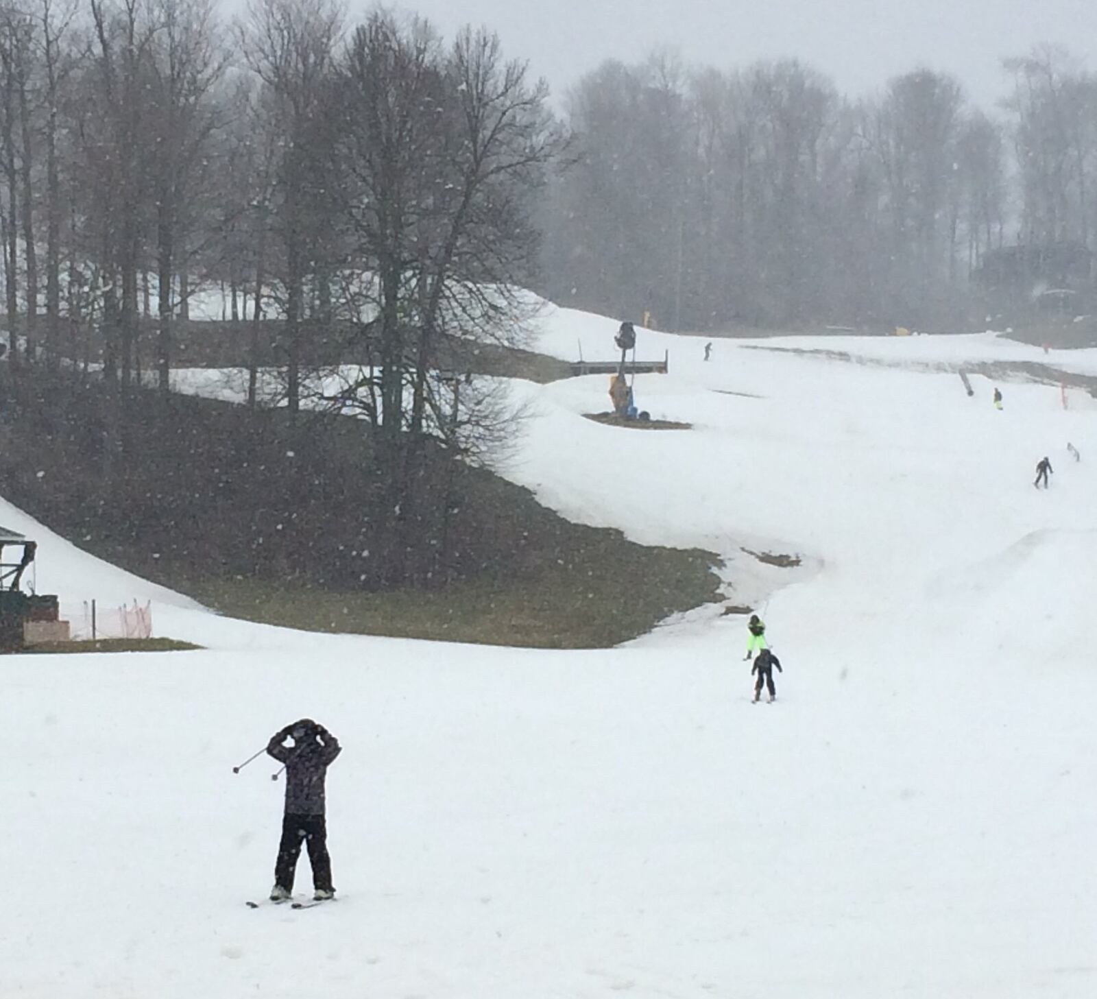 Skiers at Mad River Mountain on Thursday after a week and a half of spring-like weather. Katherine Collins/Staff