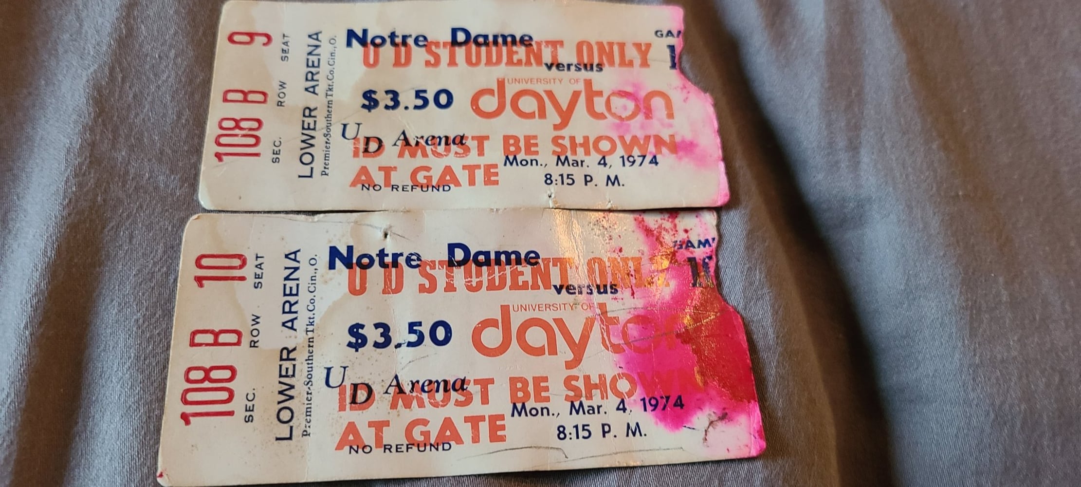 Dayton Flyers ticket stubs