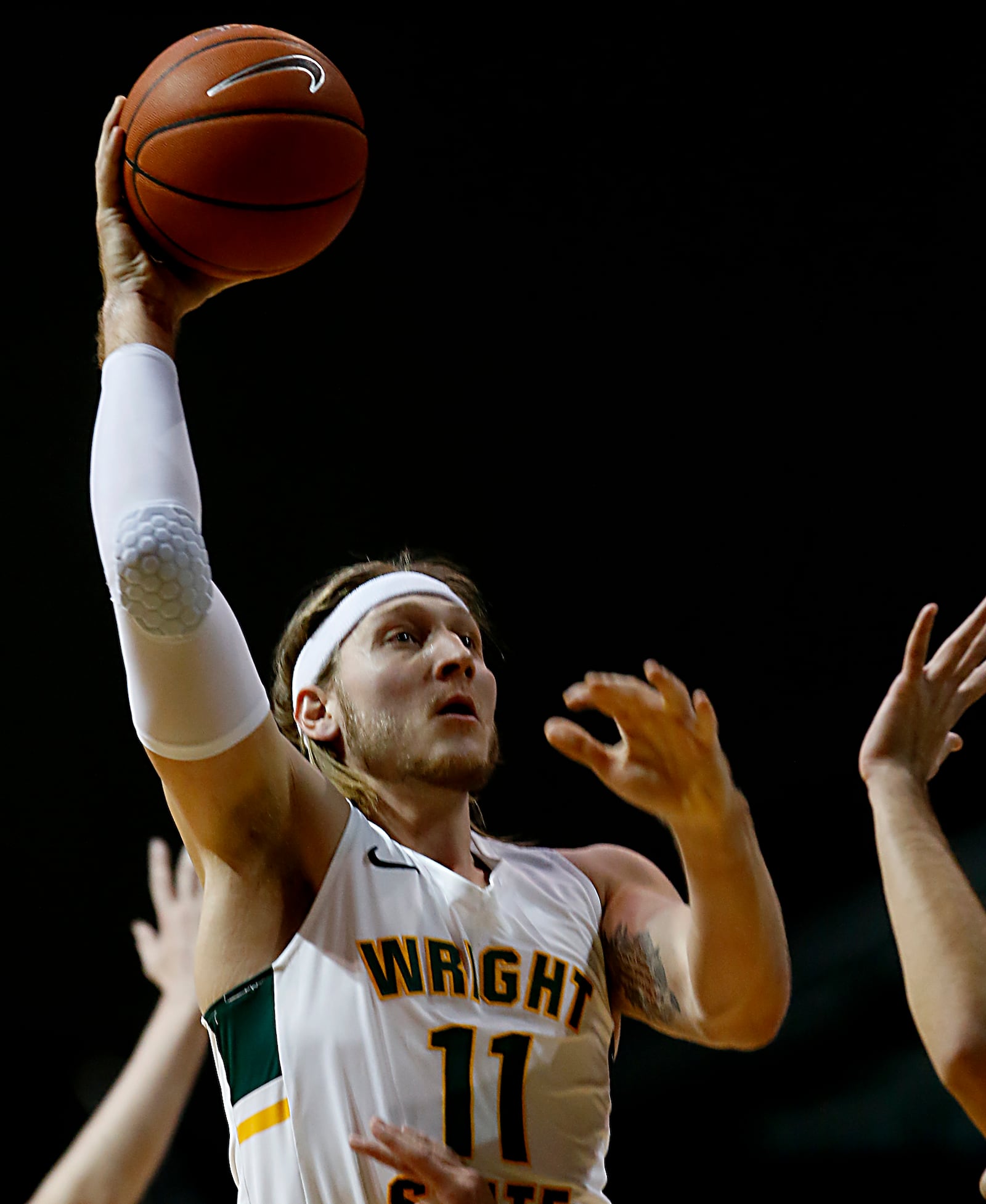 Wright State center Loudon Love scores two against Marshall during a mens basketball game at the Nutter Center in Fairborn Thursday, Dec. 3, 2020. (E.L. Hubbard for the Dayton Daily News)