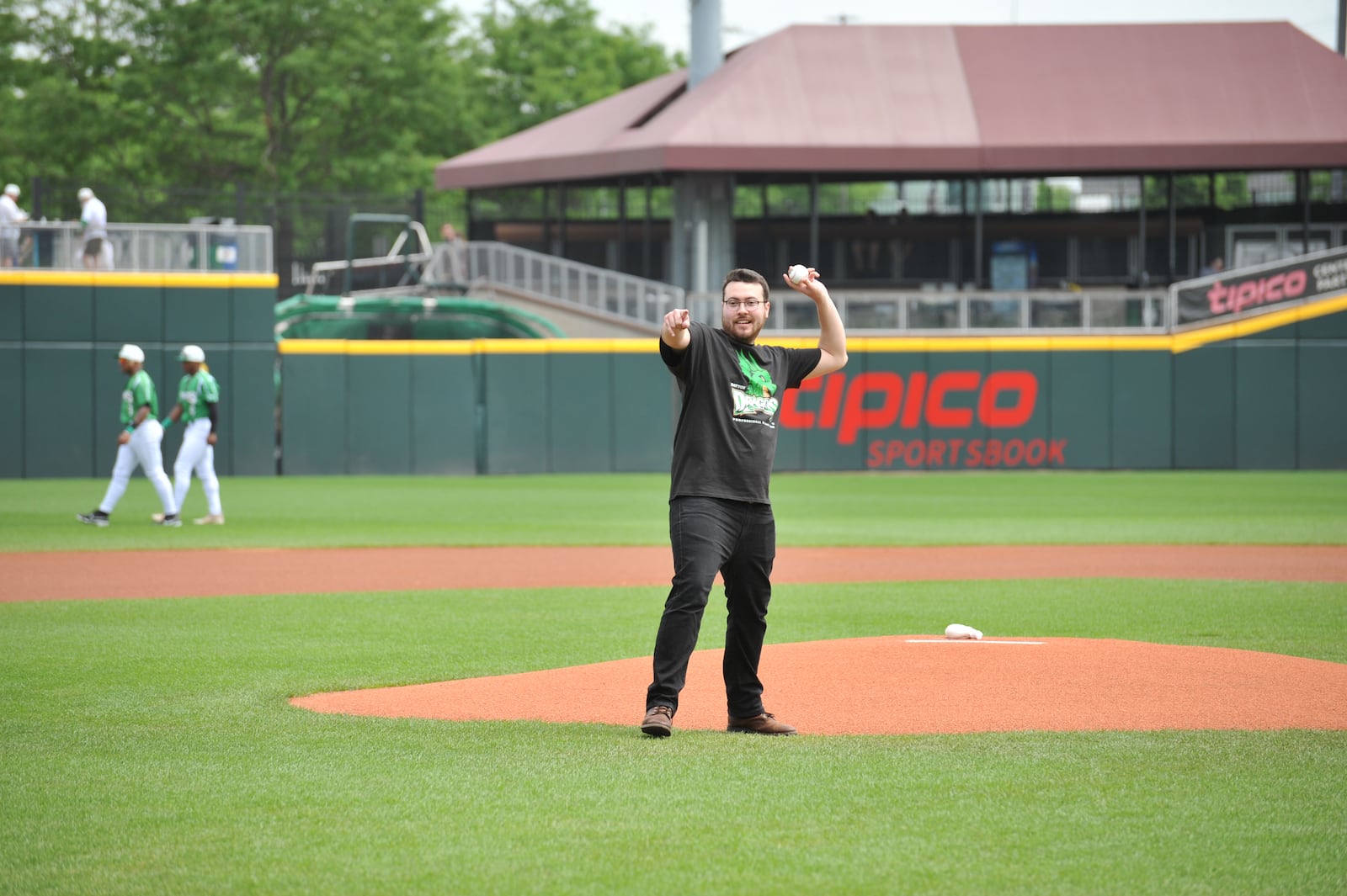 Mickey Stewart, a stroke survivor from the Dayton region, throws a first pitch at the May 5 Dayton Dragons game. COURTESY OF KETTERING HEALTH