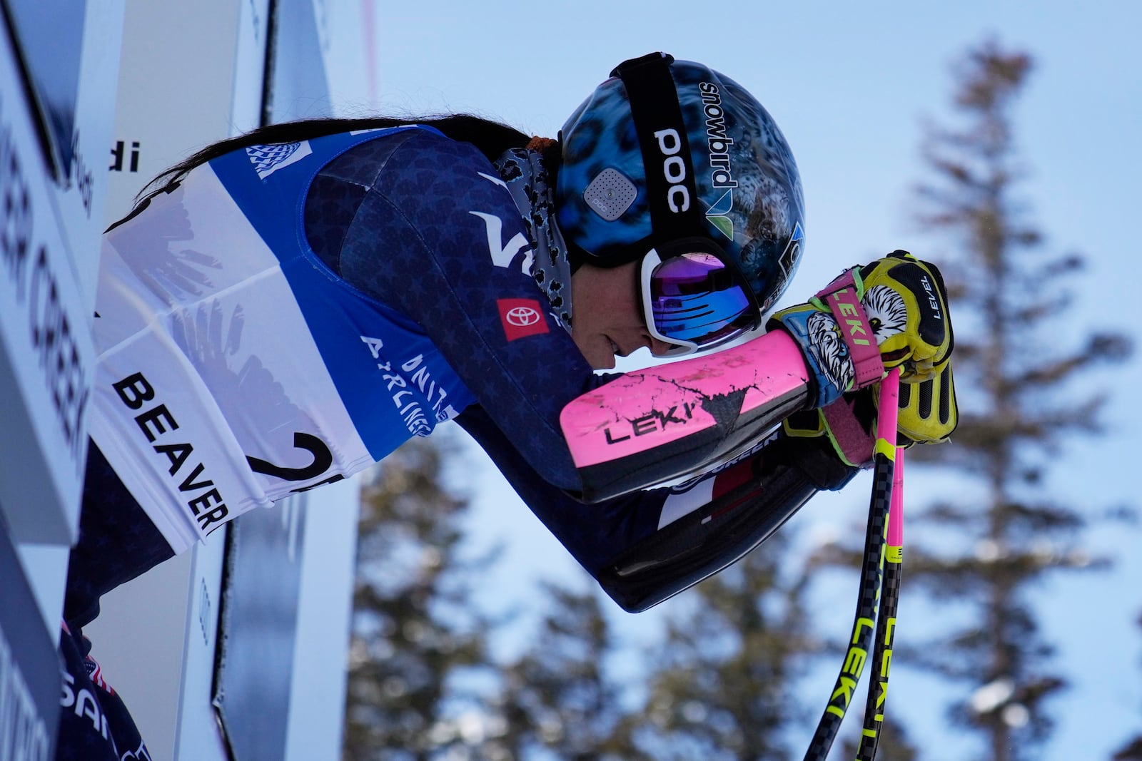 United States' Isabella Wright starts a women's World Cup downhill training run, Wednesday, Dec. 11, 2024, in Beaver Creek, Colo. (AP Photo/John Locher)