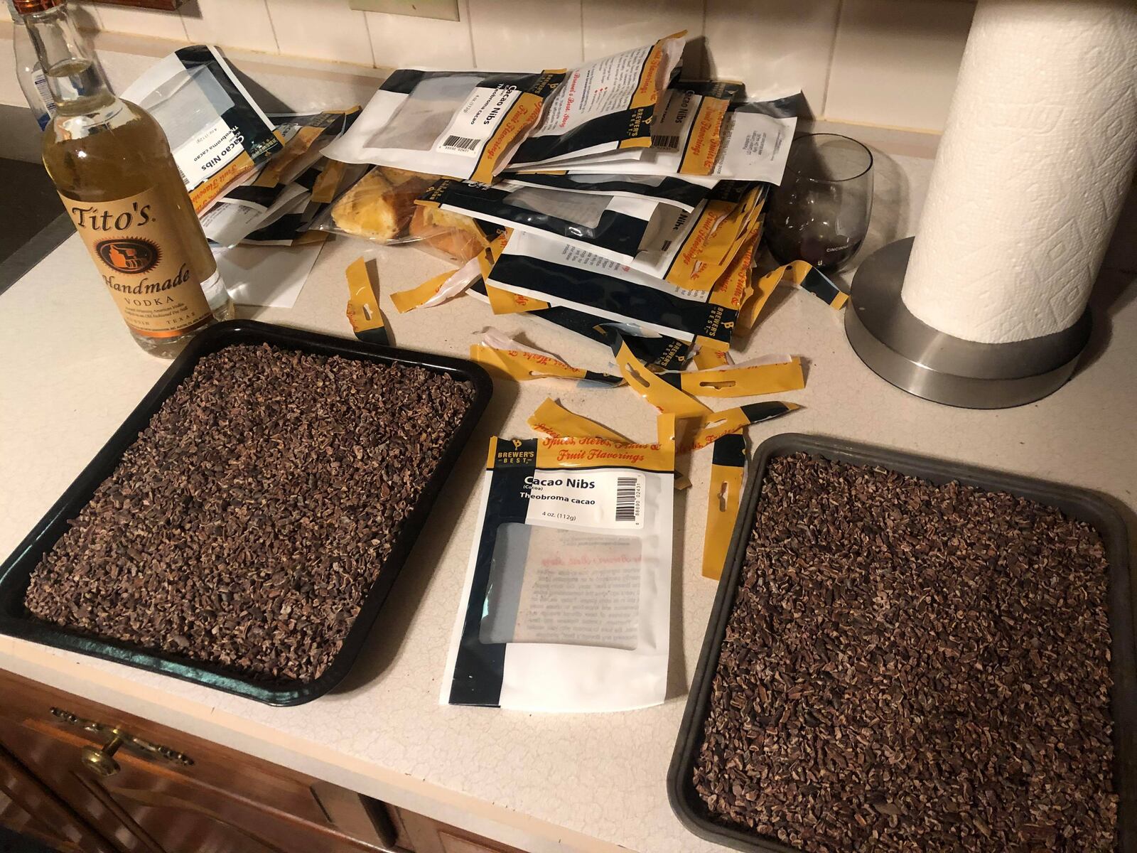 Toxic Brew Company's resident brewer Tyler Barrett soaked cacao nibs in vodka to prepare the ingredients for the collaborative beer with Salon Noir.