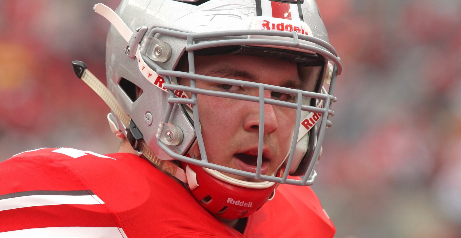 Ohio State’s Josh Myers warms up before the spring game on Saturday, April 14, 2018, at Ohio Stadium in Columbus. David Jablonski/Staff