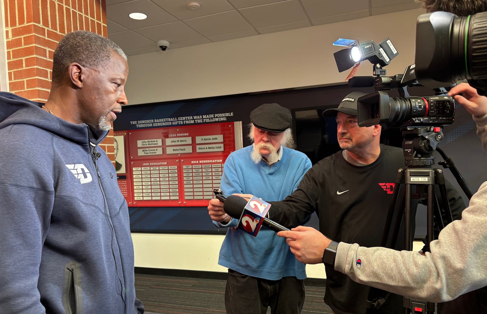 Dayton's Anthony Grant talks to reporters on Monday, Dec. 30, 2024, at the Donoher Center at UD Arena. David Jablonski/Staff