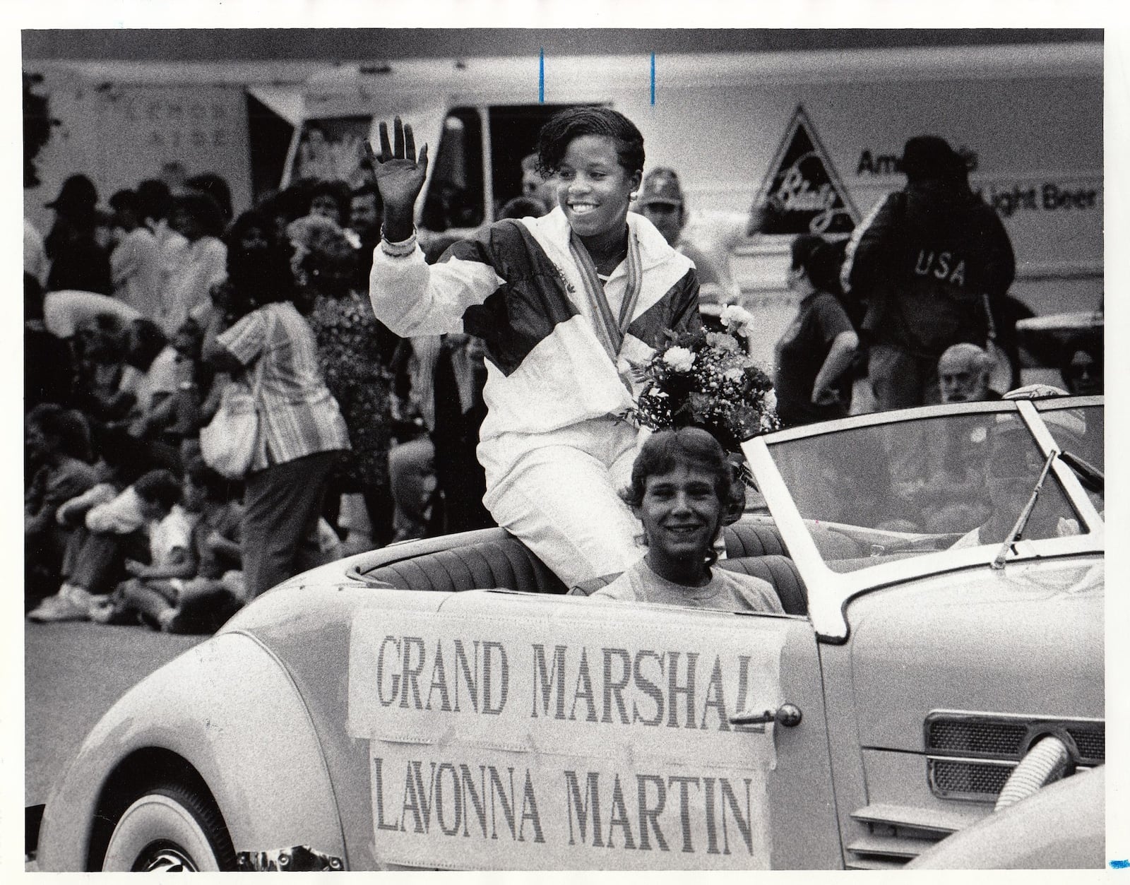 Lavonna Martin, Pan Am gold medal winner, cruises through the Trotwood Heritage Days Parades as the Grand Marshall in Sept. 1987. STAFF PHOTO/TY GREENLEES