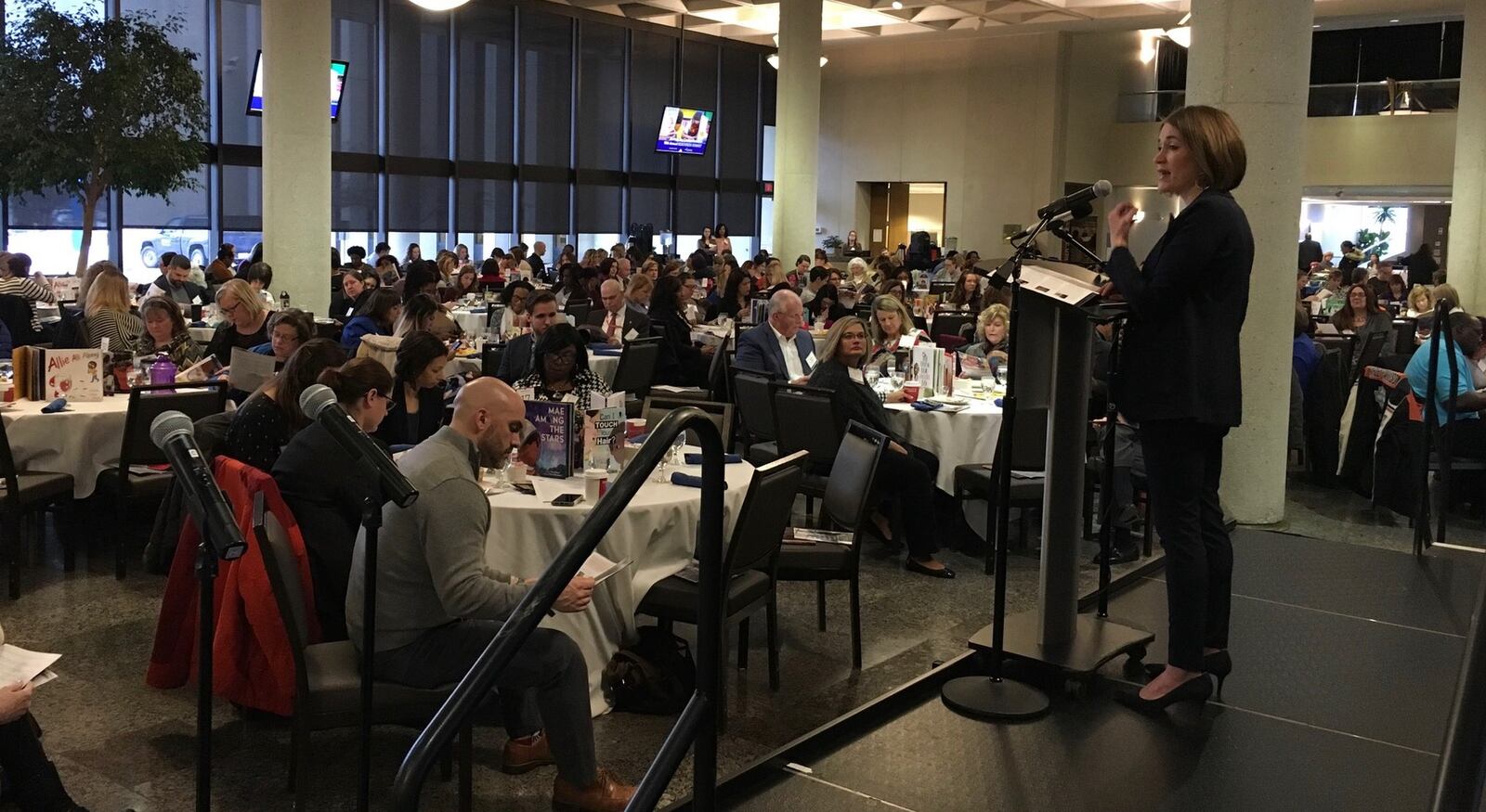 Robyn Lightcap, executive director of Learn to Earn Dayton addresses hundreds of educators and community leaders at the 10th annual Kindergarten Readiness Summit, Friday, March 8, 2019 at Sinclair Community College. JEREMY P. KELLEY / STAFF