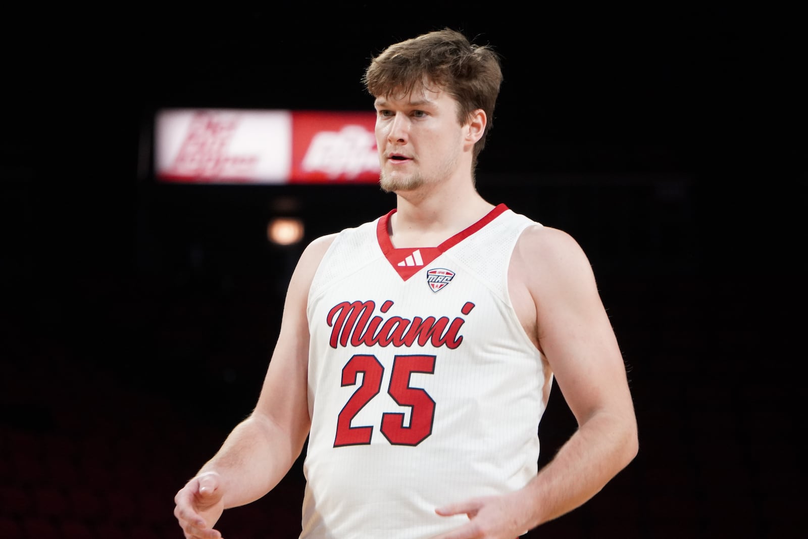 Miami graduate transfer Dan Luers scored a game-high 20 points against Defiance College on Monday night at Millett Hall. Chris Vogt/CONTRIBUTED