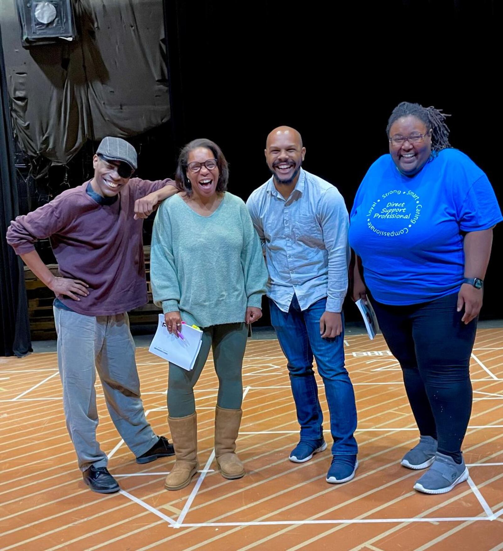 Left to right: Aaron Washington (Agwe), Jovone Lewis (Erzulie), Jarrod Davis Jr (Papa Ge) and Kyla Roniece Hutchins (Asaka) in rehearsals for Dayton Playhouse's production of "Once On This Island." CONTRIBUTED