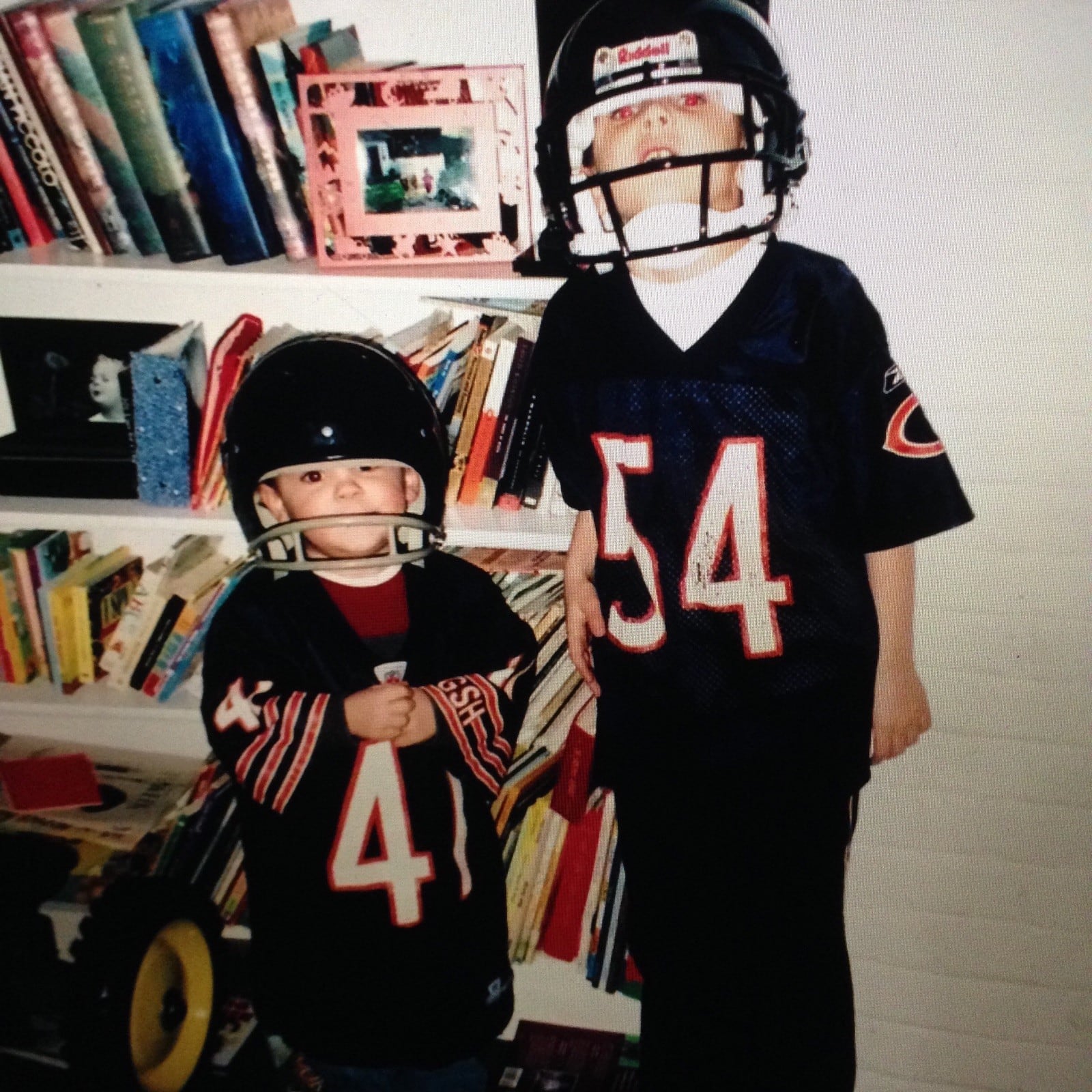 PICCOLO 6 -- Brian Dolby, now a Dayton Flyers walk-on receiver, long before his college days. He’s wearing the No. 41 jersey of his late grandfather Brian Piccolo, one of the most beloved Chicago Bears ever.  Brian’s brother Jack is wearing the No. 54 of Brian Urlacher.  CONTRIBUTED