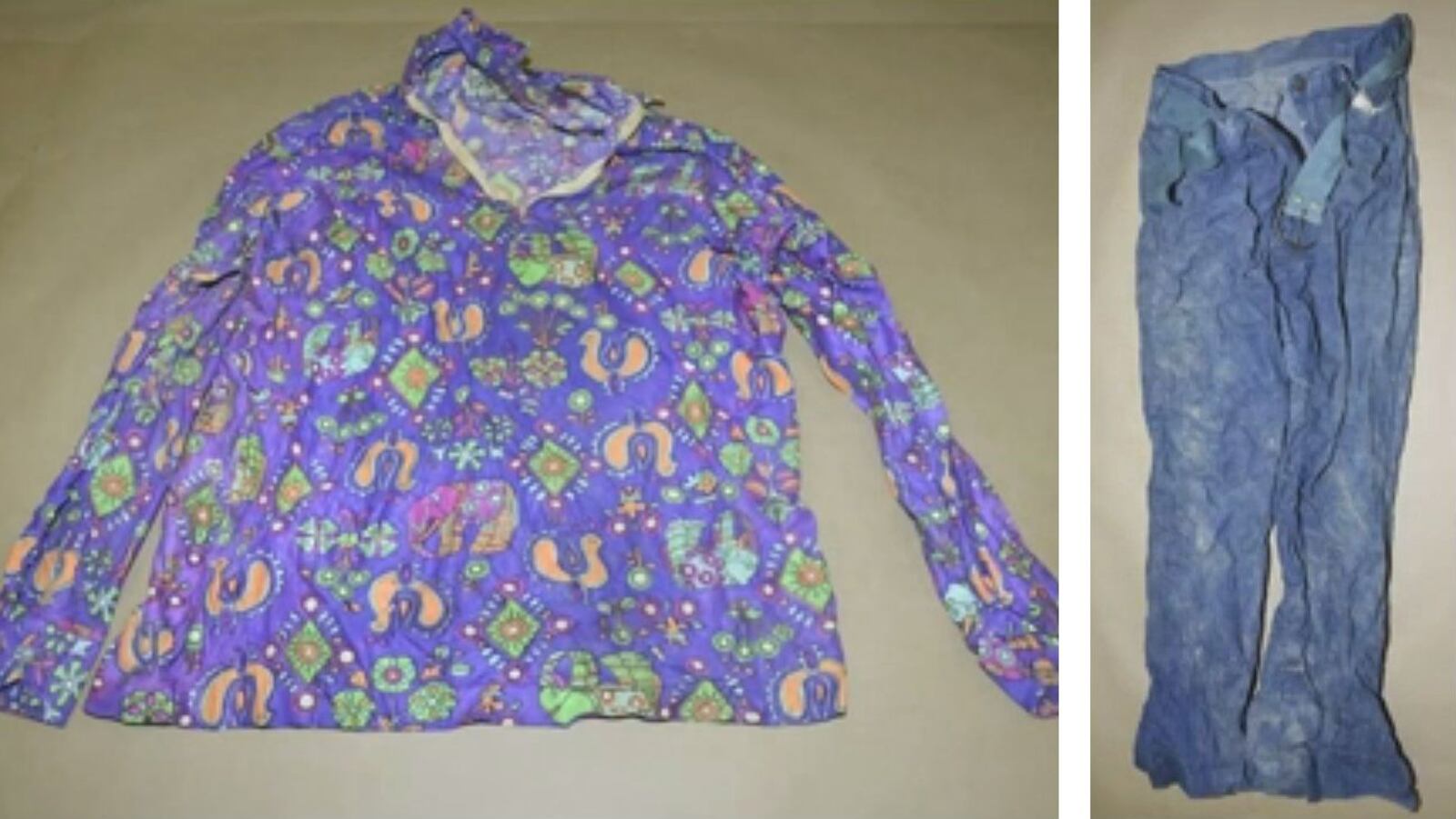 Pictured are the clothes Karen Lee Spencer wore when she was last seen alive Nov. 29, 1972. Spencer, 12, of Alexandria, Va., was found bludgeoned to death in a field three days later. Fairfax County police officials said April 1, 2020, that detectives had determined she was likely killed by James “Jimmy” Edwards, who was 16 at the time. Edwards died in 1997.