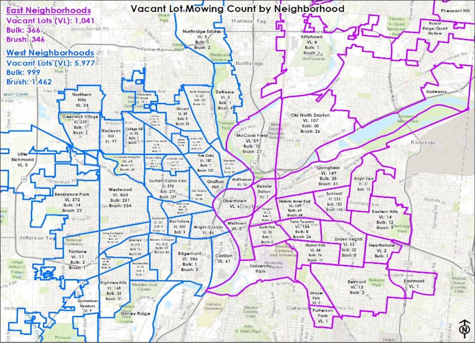 A map of vacant lots the city of Dayton mows. CONTRIBUTED