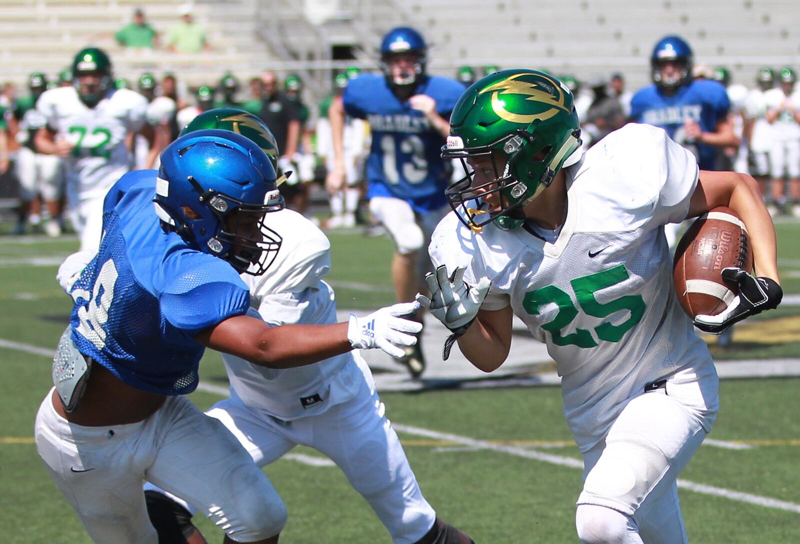 Northmont hosted Hilliard Bradley in a high school football preseason scrimmage on Friday, Aug. 9, 2019. MARC PENDLETON / STAFF