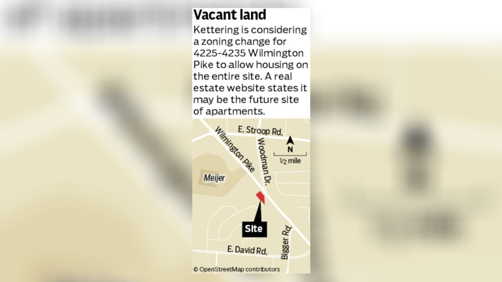 A proposed land use change for a vacant site near a busy Kettering commercial strip would allow new housing, which aligns with the city’s plans. STAFF