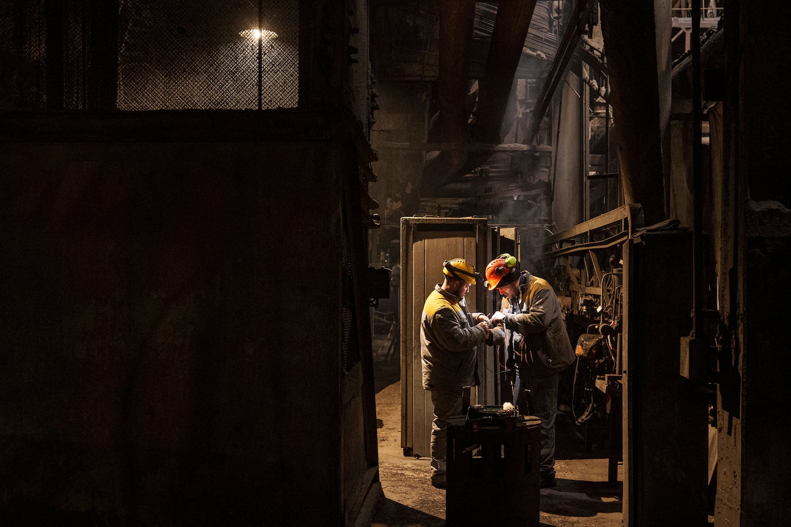 Worker repair equipment at DTEK's power plant after a recent Russian missile attack in Ukraine, Nov. 28, 2024. (AP Photo/Evgeniy Maloletka)