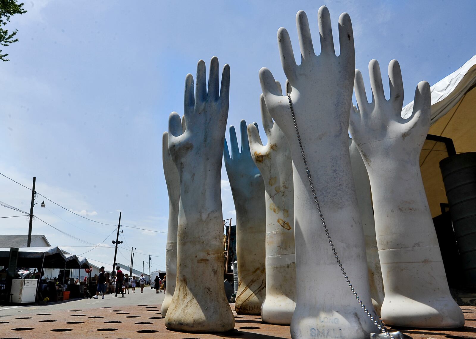 You never know what you'll find at the Springfield Extravaganza Antique Show and Flea Market at the Clark County Fairgrounds. Like these hand sculptures that were for sale Sunday at a booth owned by Lara Arensdorf of Des Moines, Iowa. Staff photo by Bill Lackey