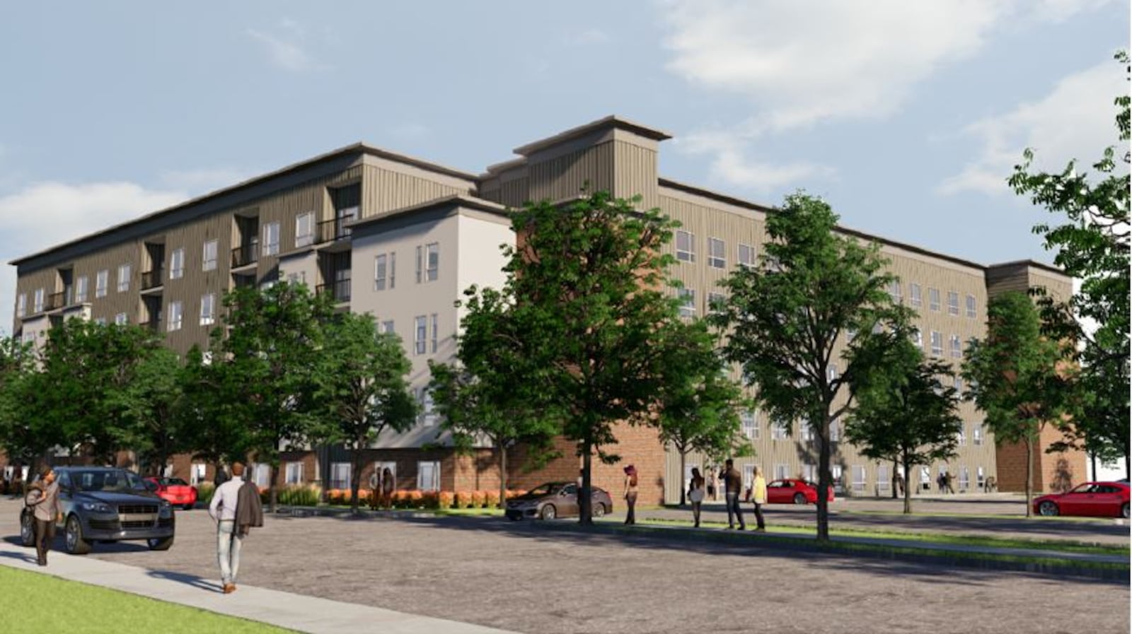 A rendering of proposed new apartments near the University of Dayton and Miami Valley Hospital. CONTRIBUTED