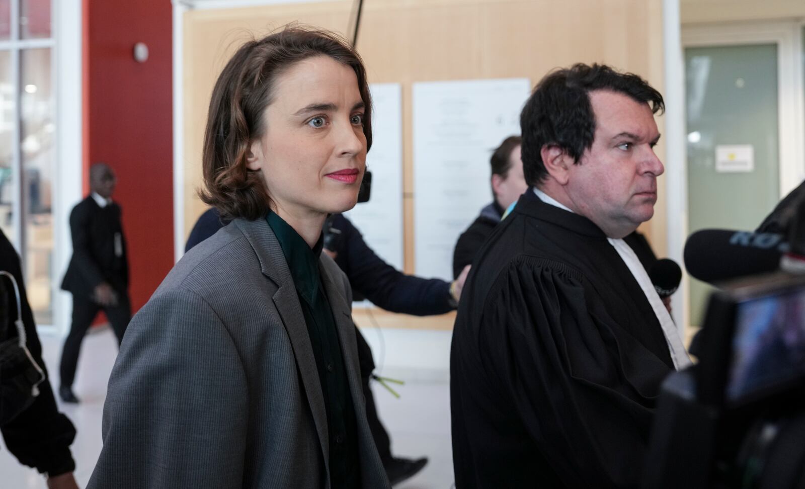 French actor Adele Haenel leaves the courtroom in Paris, Monday, Feb. 3, 2025, after the court found filmmaker Christophe Ruggia guilty of sexual assault on her when she was between 12 and 15 in the early 2000s, in the country’s first big #MeToo trial. (AP Photo/Aurelien Morissard)