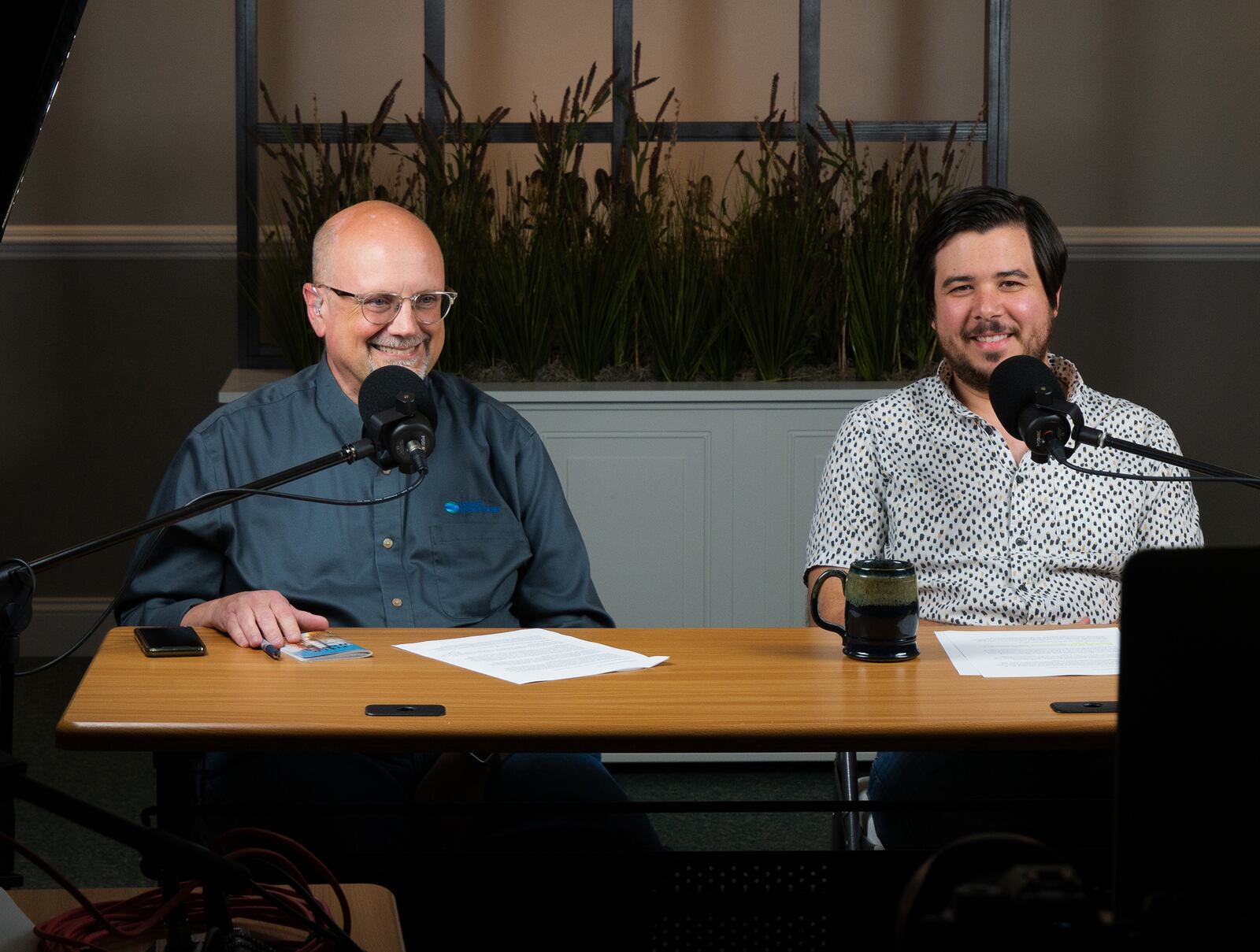 Todd Miller (L) and Seth Heckaman, vice president of sales at Isaiah Industries are shown recording their podcast "Construction Disruption."