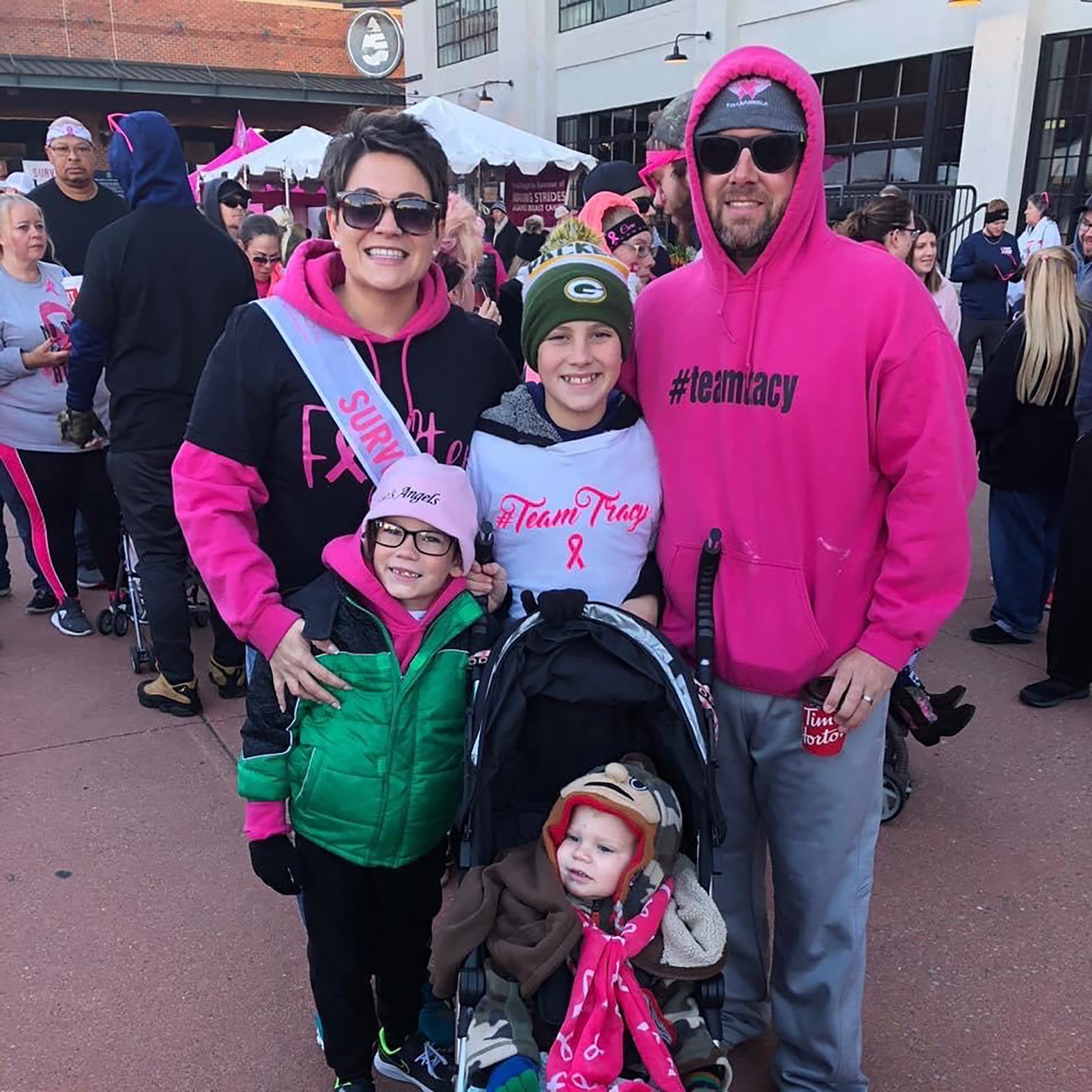 Tracy Evans was diagnosed with breast cancer in 2018 when she was just 35 years old. She was joined by her family -- oldest son Dominic, husband Curtis and younger sons, Preston and Beckham -- at the Making Strides for Breast Cancer Walk in 2019. The 2021 walk is being held today, Oct. 16. CONTRIBUTED