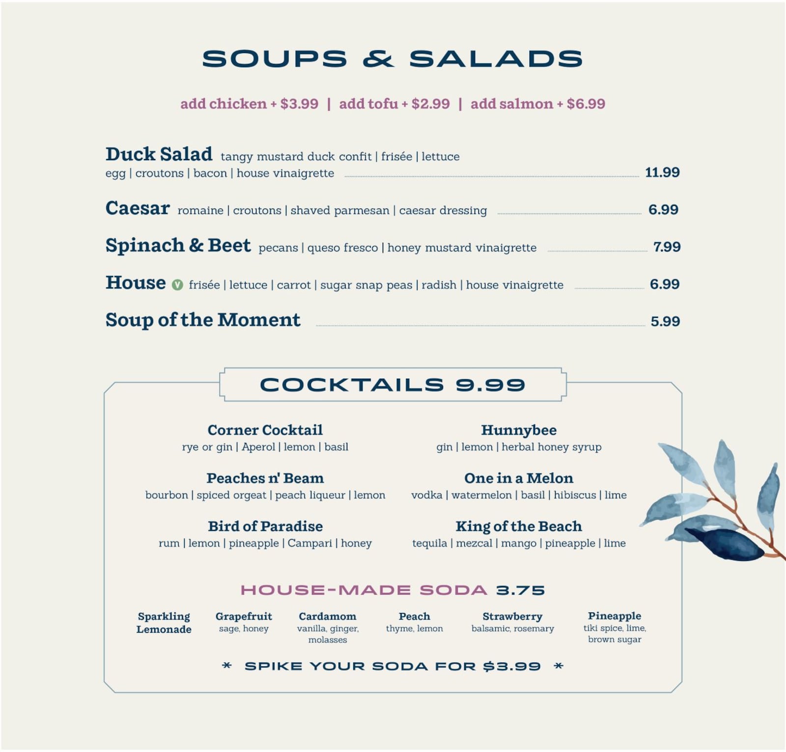 One page of the new menu at Corner Kitchen, which will reopen Friday, June 19, 2020 with a counter-service business model.