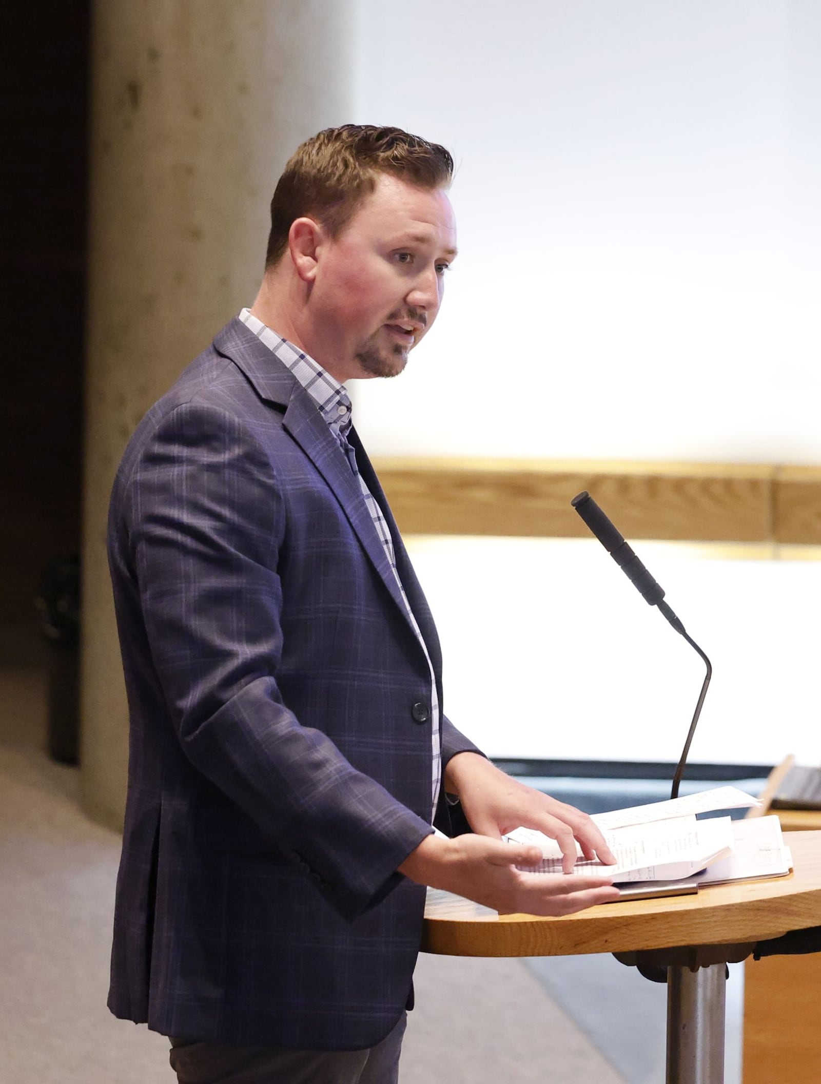 Ohio State Rep. Thomas Hall speaks during the Middletown council meeting Tuesday, Aug. 15, 2023. NICK GRAHAM/STAFF