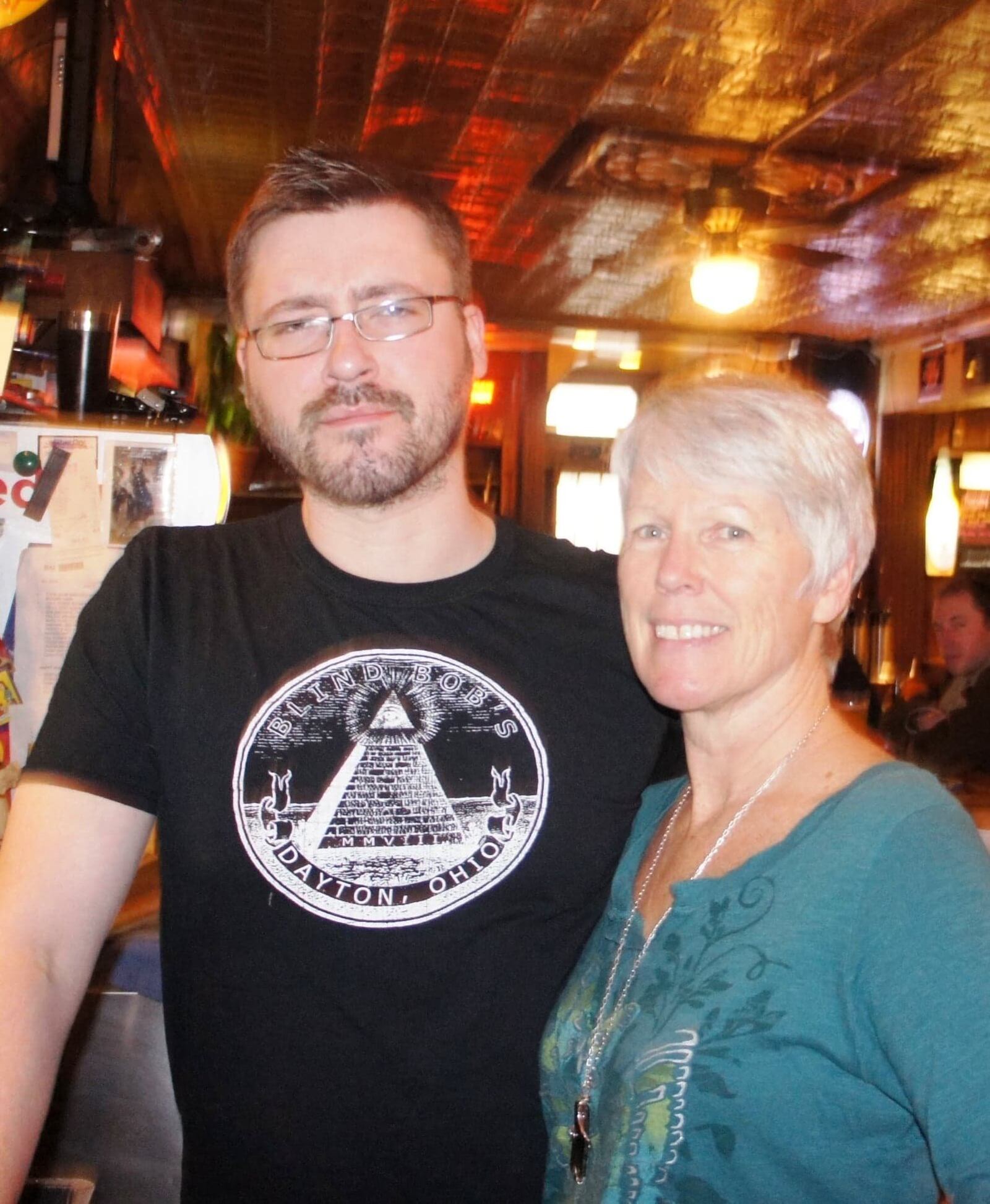 Robin Sassenberg and her son Fletcher Austin at Robin's bar The Trolley Stop in the Oregon District. Fletcher died just days before the Memorial Day tornadoes which struck Robin's home.