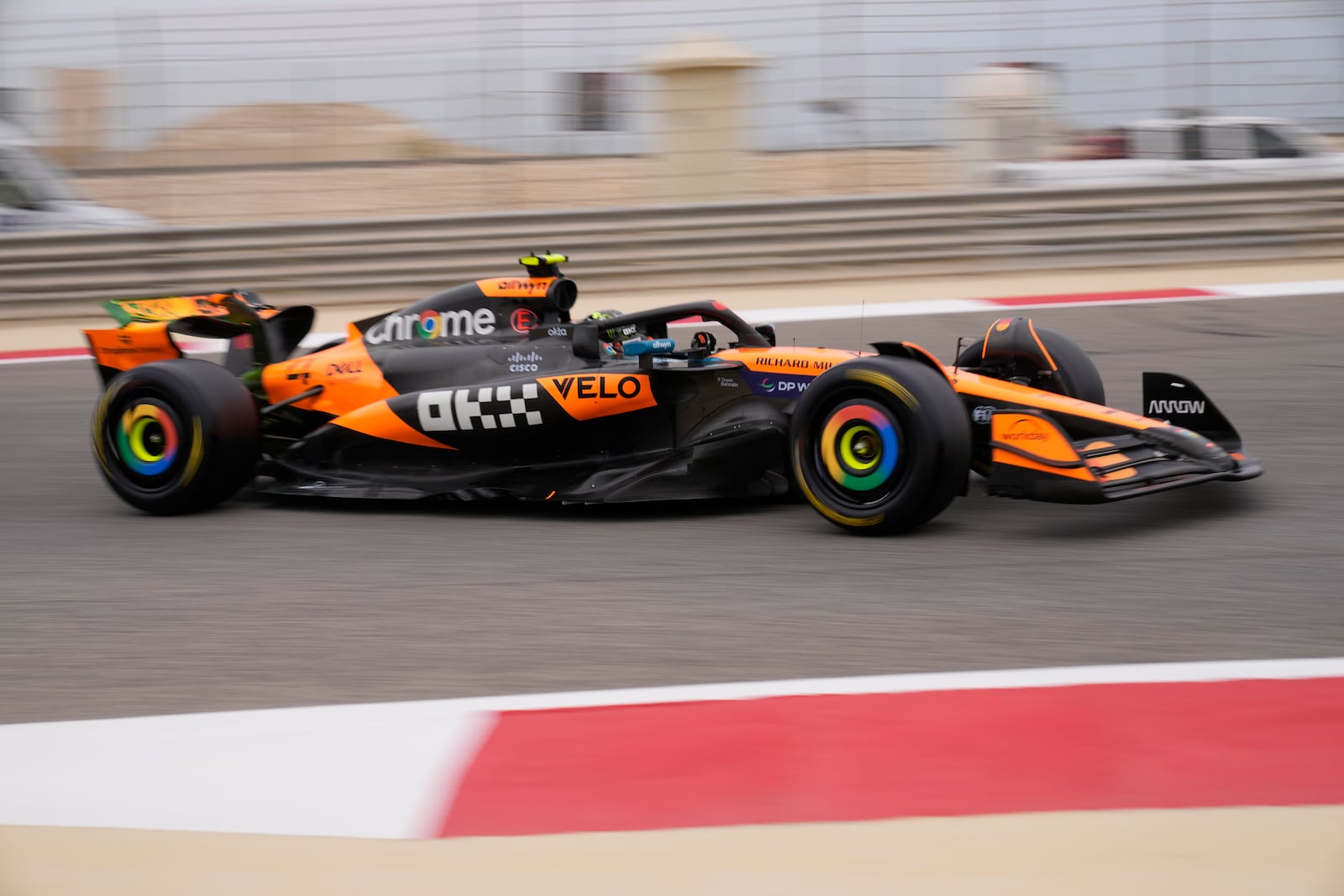 McLaren driver Lando Norris of Britain in action during a Formula One pre-season test at the Bahrain International Circuit in Sakhir, Bahrain, Wednesday, Feb. 26, 2025. (AP Photo/Darko Bandic)