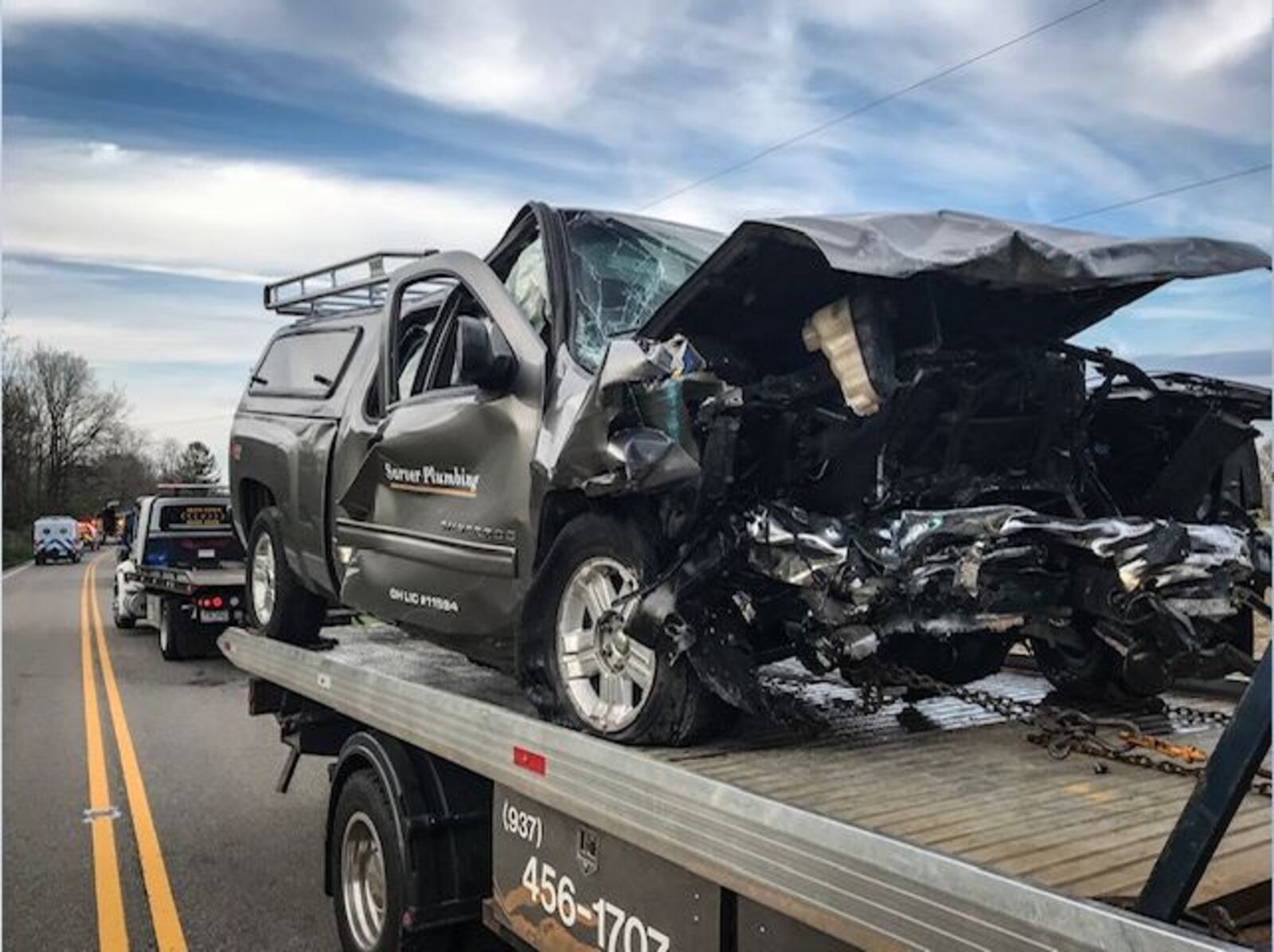 The driver of this pickup truck suffered non-life threatening injuries in a head-on collision Tuesday afternoon in Preble County on state Route 503. (Jim Noelker/Staff)