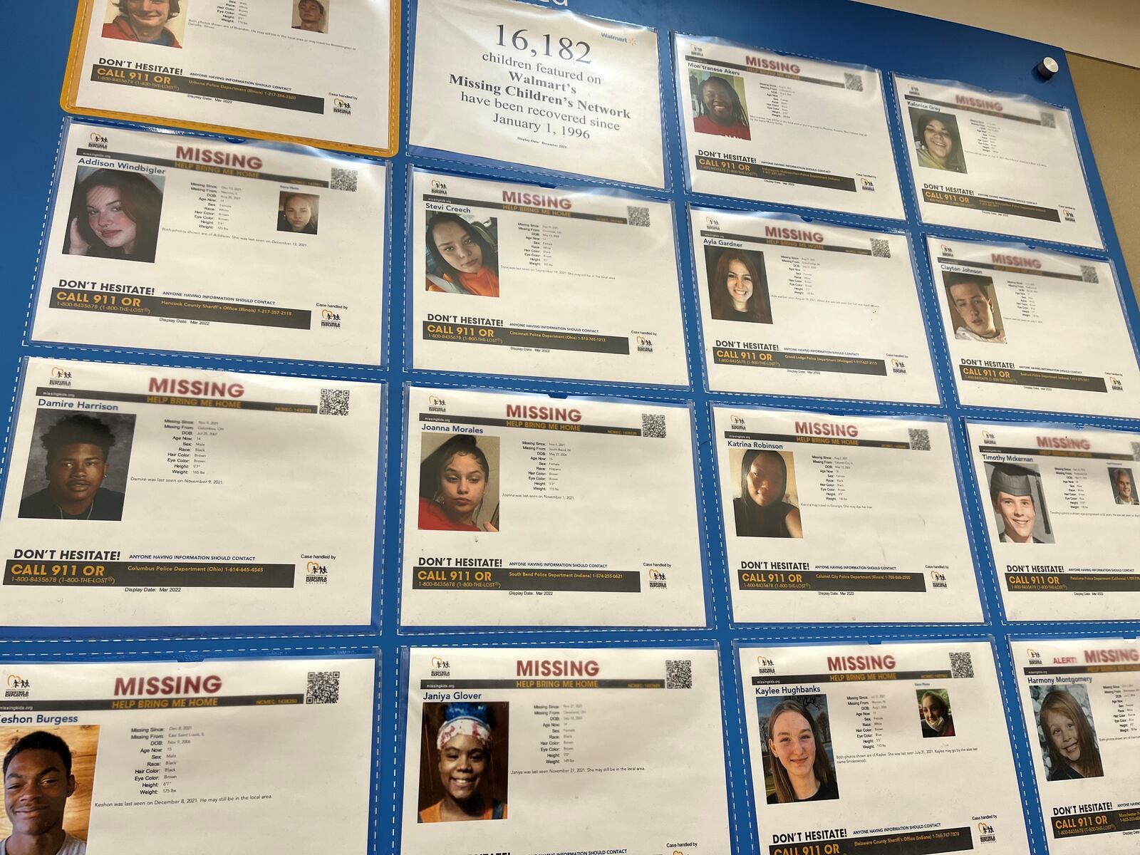 Posters of missing kids from across Ohio and the rest of the U.S. at a local box store. CORNELIUS FROLIK / STAFF