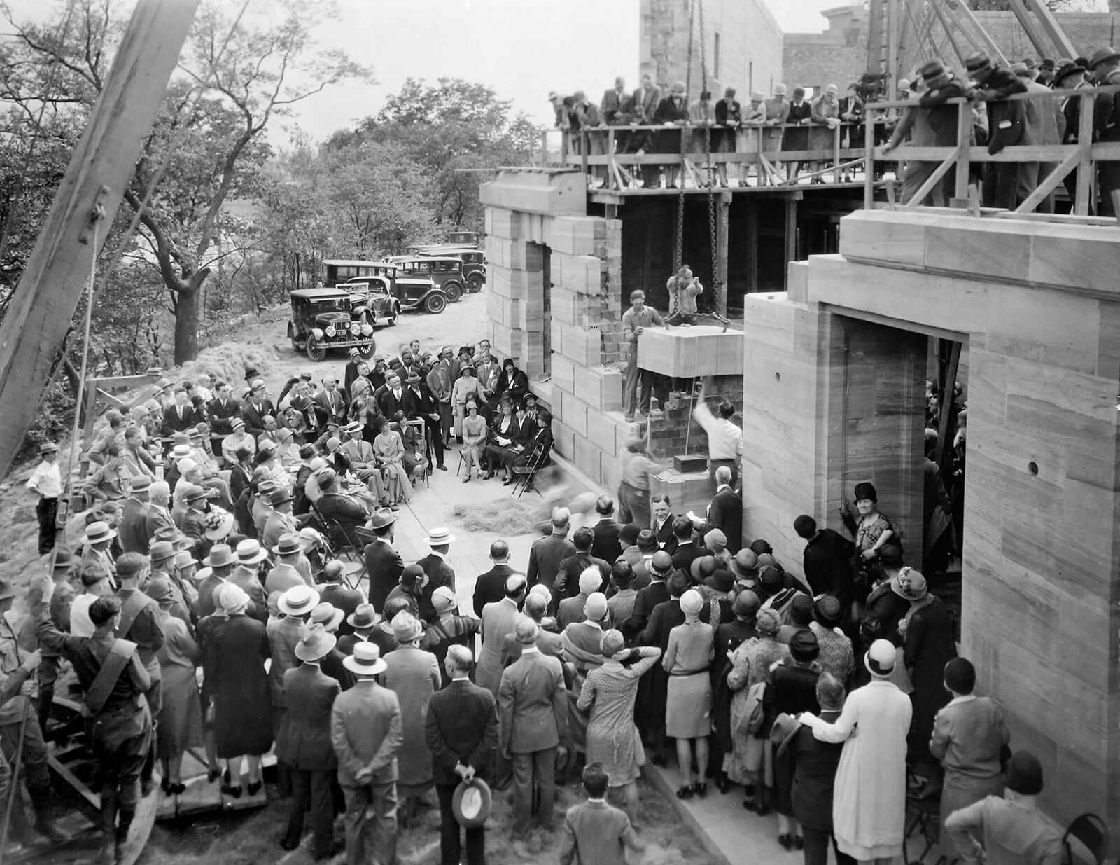 A crowd gathers May 21, 1928 as a time capsule is buried within blocks of sandstone during construction of the Dayton Art Institute. DAYTON ART INSTITUTE