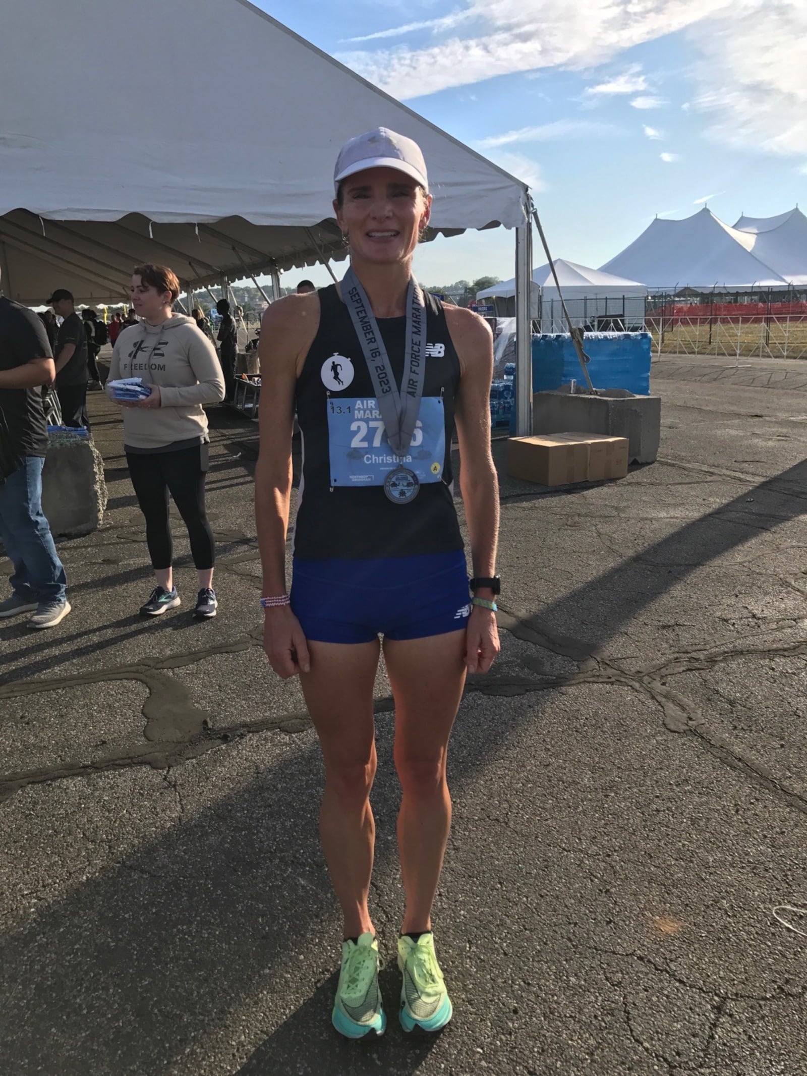 Christina Johnston, a former Wright State track and cross country athlete and now a biology teacher at Fairmont High, won the half marathon Saturday, Sept. 16, 2023, for the third time. She also won in 2010 and 2014.