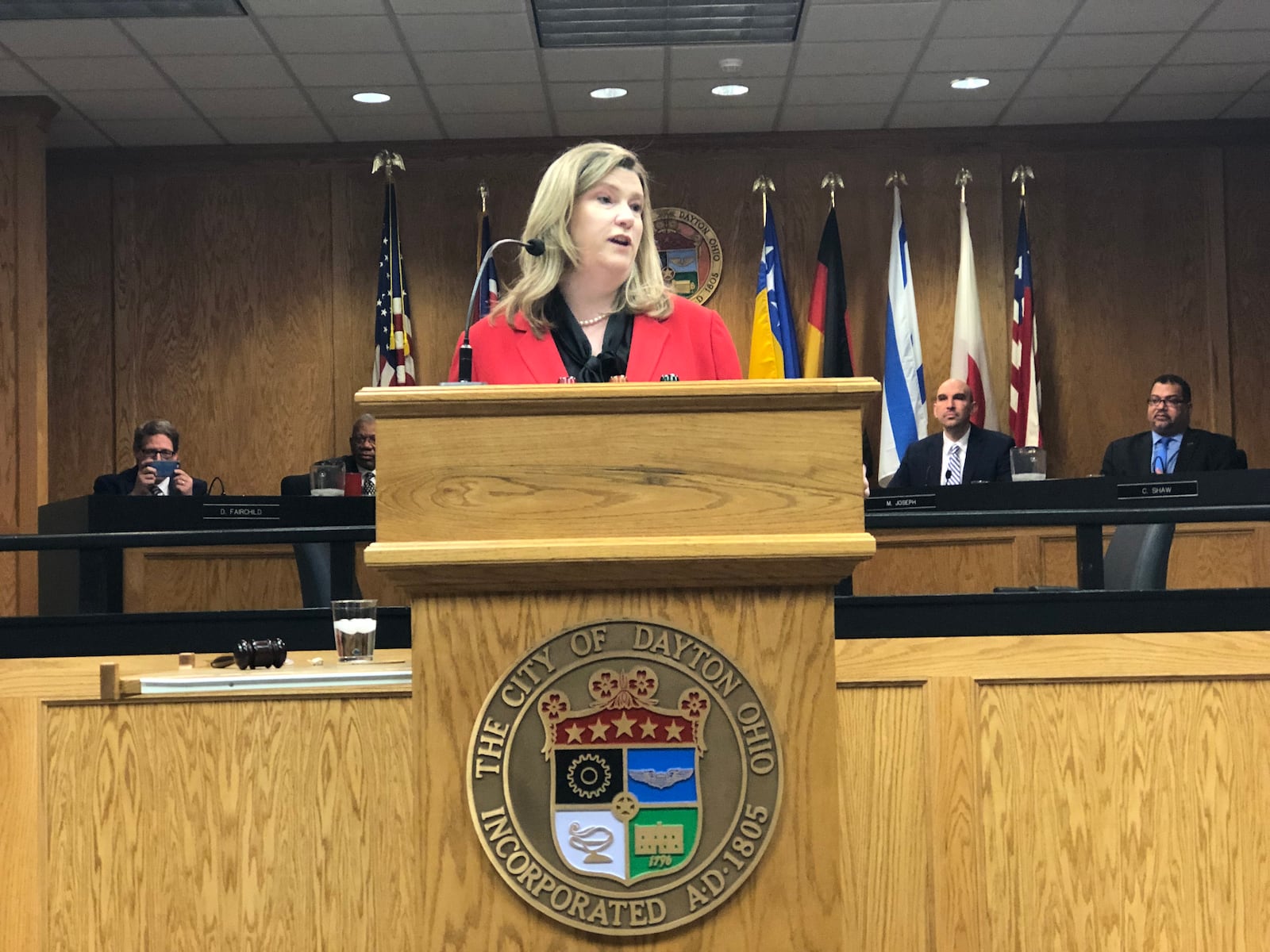 Dayton Mayor Nan Whaley delivers her State of the City address on Wednesday, Feb. 13, 2019. STAFF/CORNELIUS FROLIK