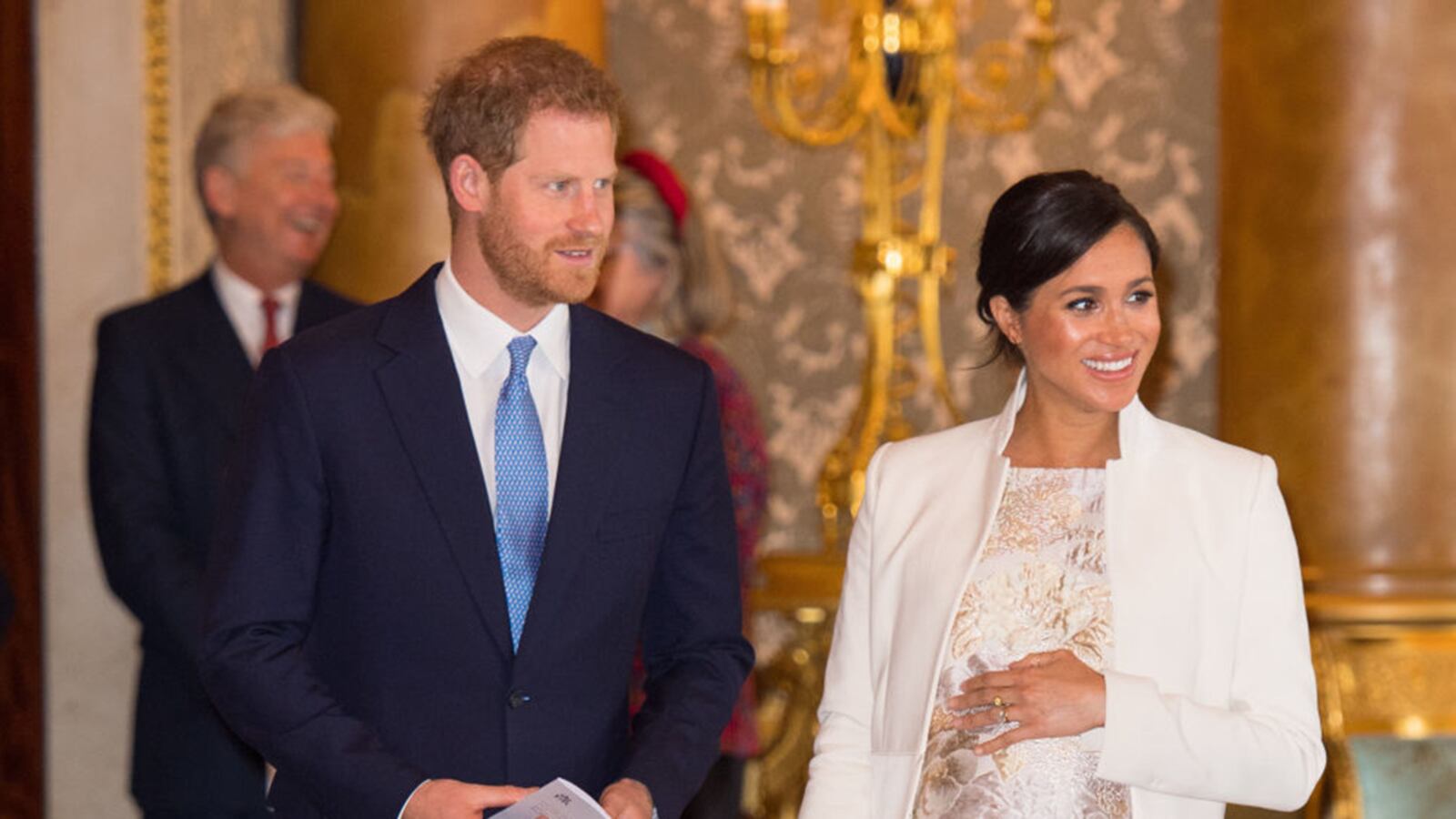 Meghan, Duchess of Sussex and Prince Harry, Duke of Sussex attend a reception to mark the fiftieth anniversary of the investiture of the Prince of Wales at Buckingham Palace on March 5, 2019 in London, England.