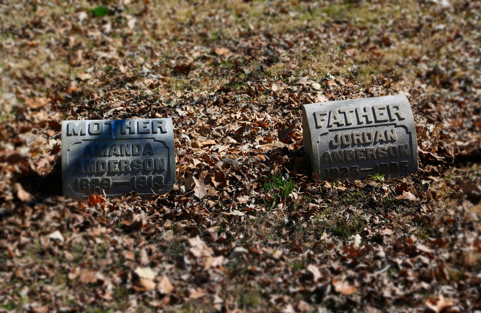 Jordan Anderson and his wife Amanda are buried next to each other at Woodland Cemetery. LISA POWELL / STAFF