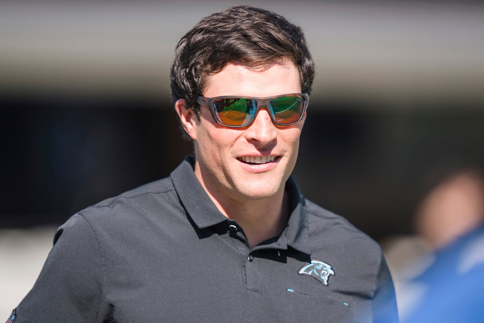 FILE - Former Carolina Panthers linebacker Luke Kuechly watches warm ups before an NFL football game between the Carolina Panthers and the Tampa Bay Buccaneers Sunday, Oct. 23, 2022, in Charlotte, N.C. (AP Photo/Jacob Kupferman, File)